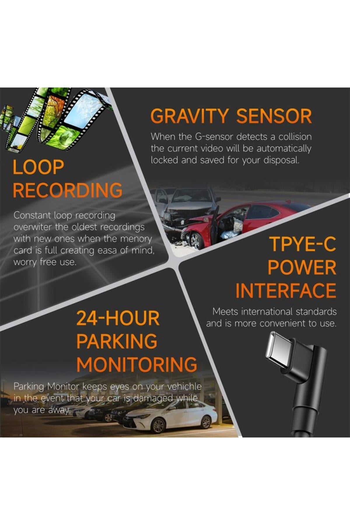 Araç içi kamera ön arka kamera 2K+1K WiFi GPS sürüş kaydedici ön panel kamerası park monitörü WDR