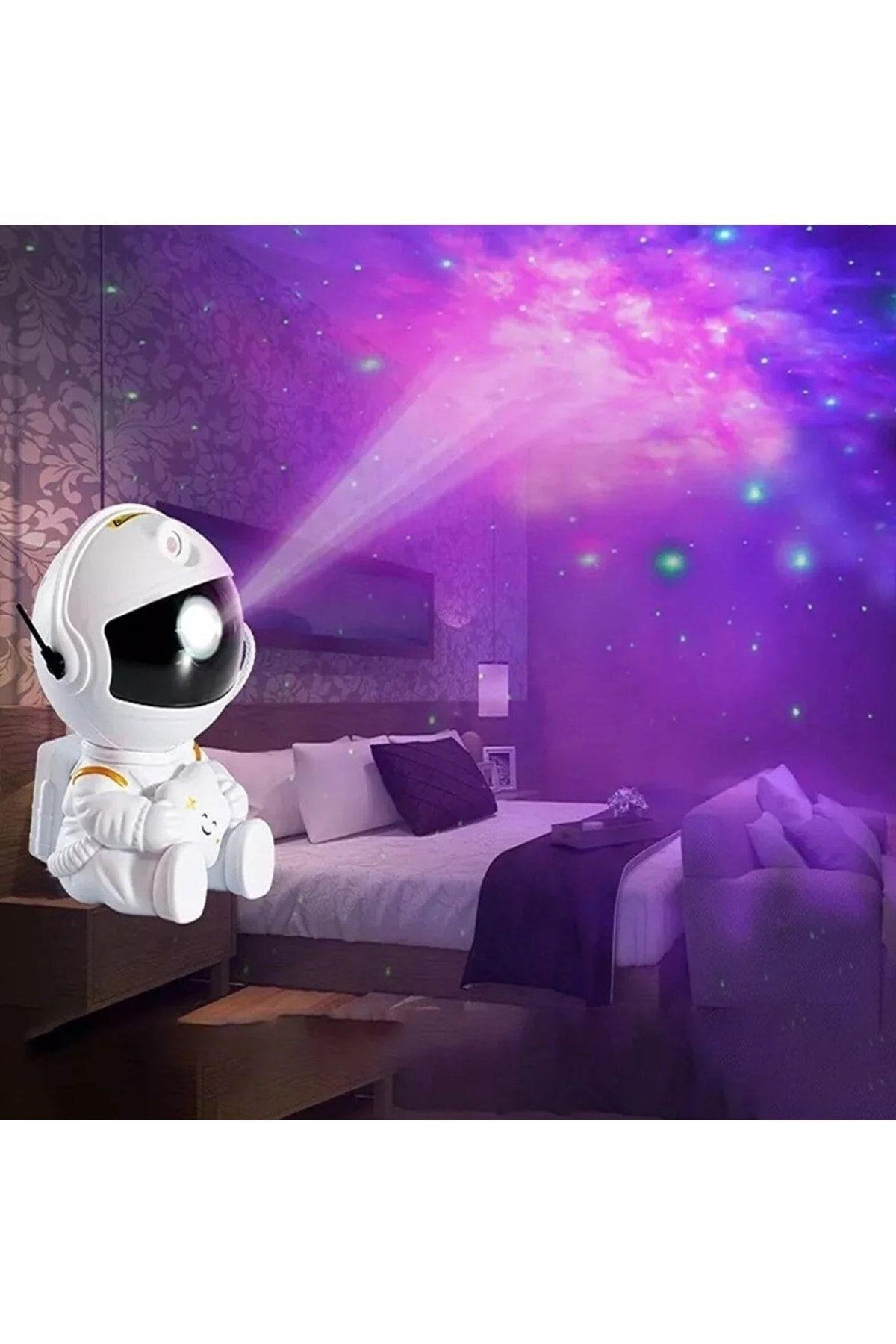 Astronot Tasarım Galaxy Yıldız Uzay Gökyüzü Gece Lambası Zamanlama Fonksiyon Kumandalı Projektör