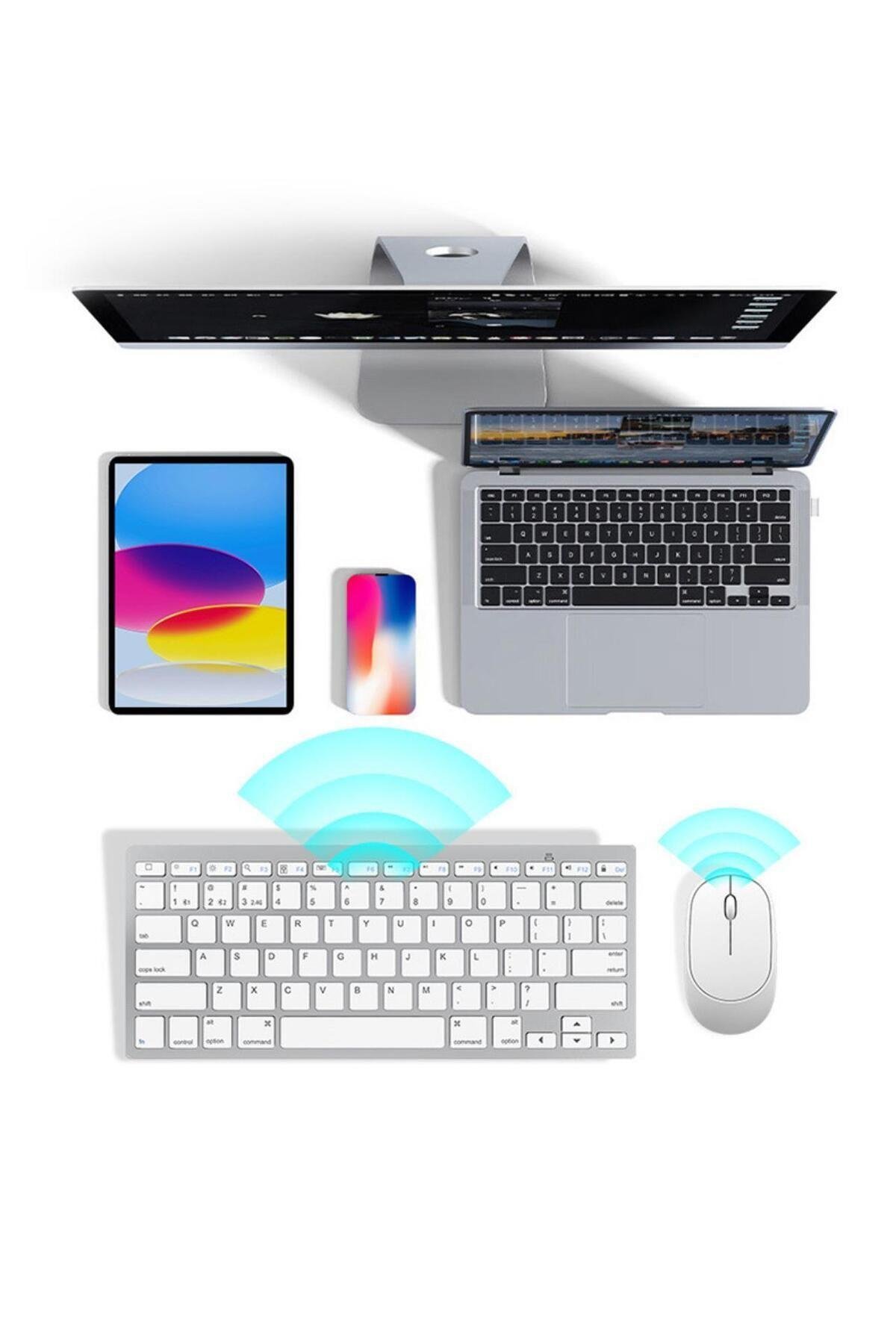 Bluetooth Kablosuz Bağlantılı Taşınabilir Pilli Tablet iPad PC Tablet Bilgisayar Klavye Mouse Set