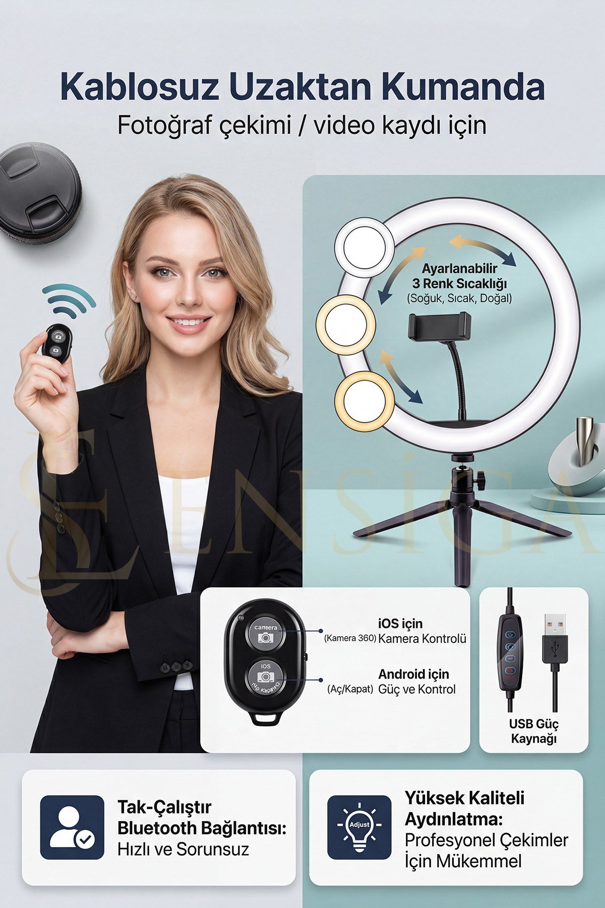Bluetooth Kumandalı Masa Ayaklı 10 Inç Led Ring Lıght Influencer Youtuber Tiktok Makyaj Işığı