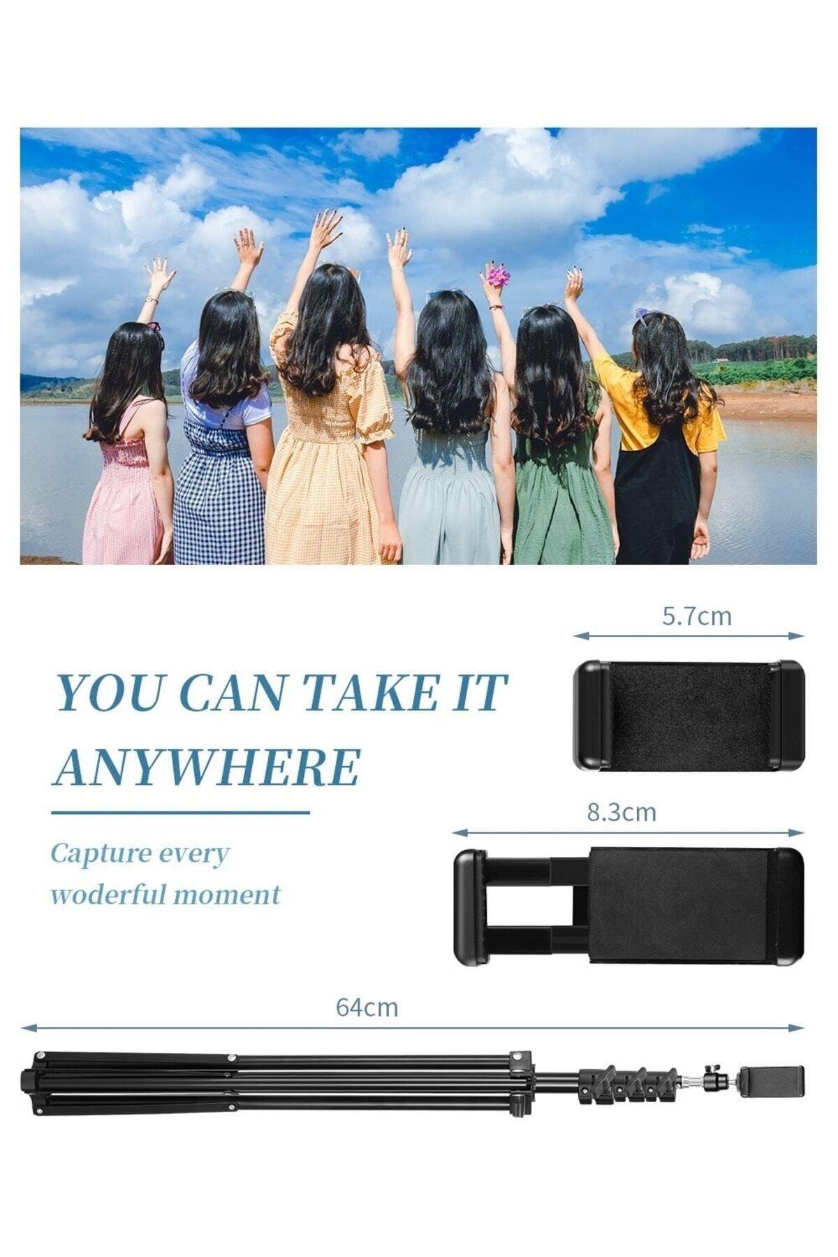 Bluetooth Kumandalı Tripod 2.1 Mt 360 Döner Başlıklı Telefon Tutucu Ring Light Stüdyo Lamba Ayağı