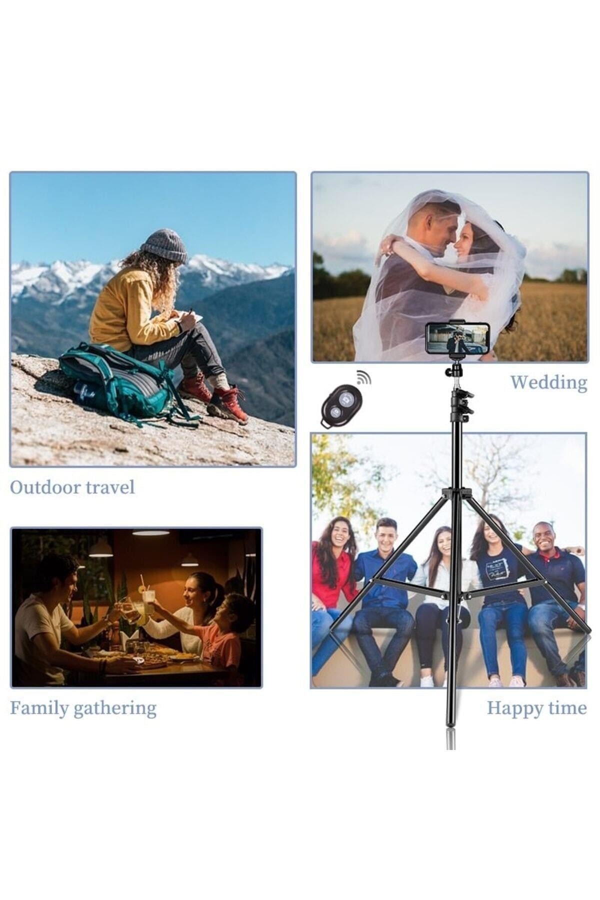 Bluetooth Kumandalı Tripod 2.1 Mt 360 Döner Başlıklı Telefon Tutucu Ring Light Stüdyo Lamba Ayağı