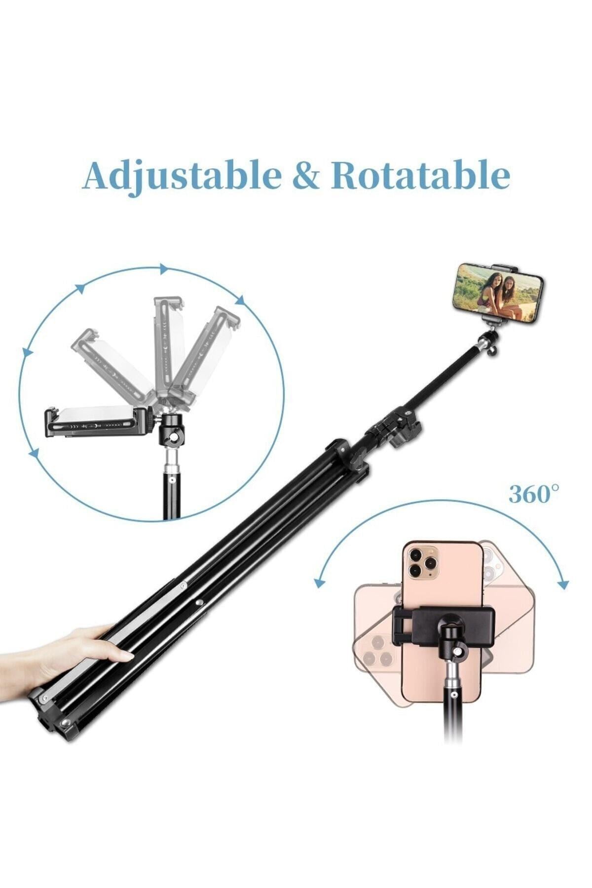 Bluetooth Kumandalı Tripod 2.1 Mt 360 Döner Başlıklı Telefon Tutucu Ring Light Stüdyo Lamba Ayağı
