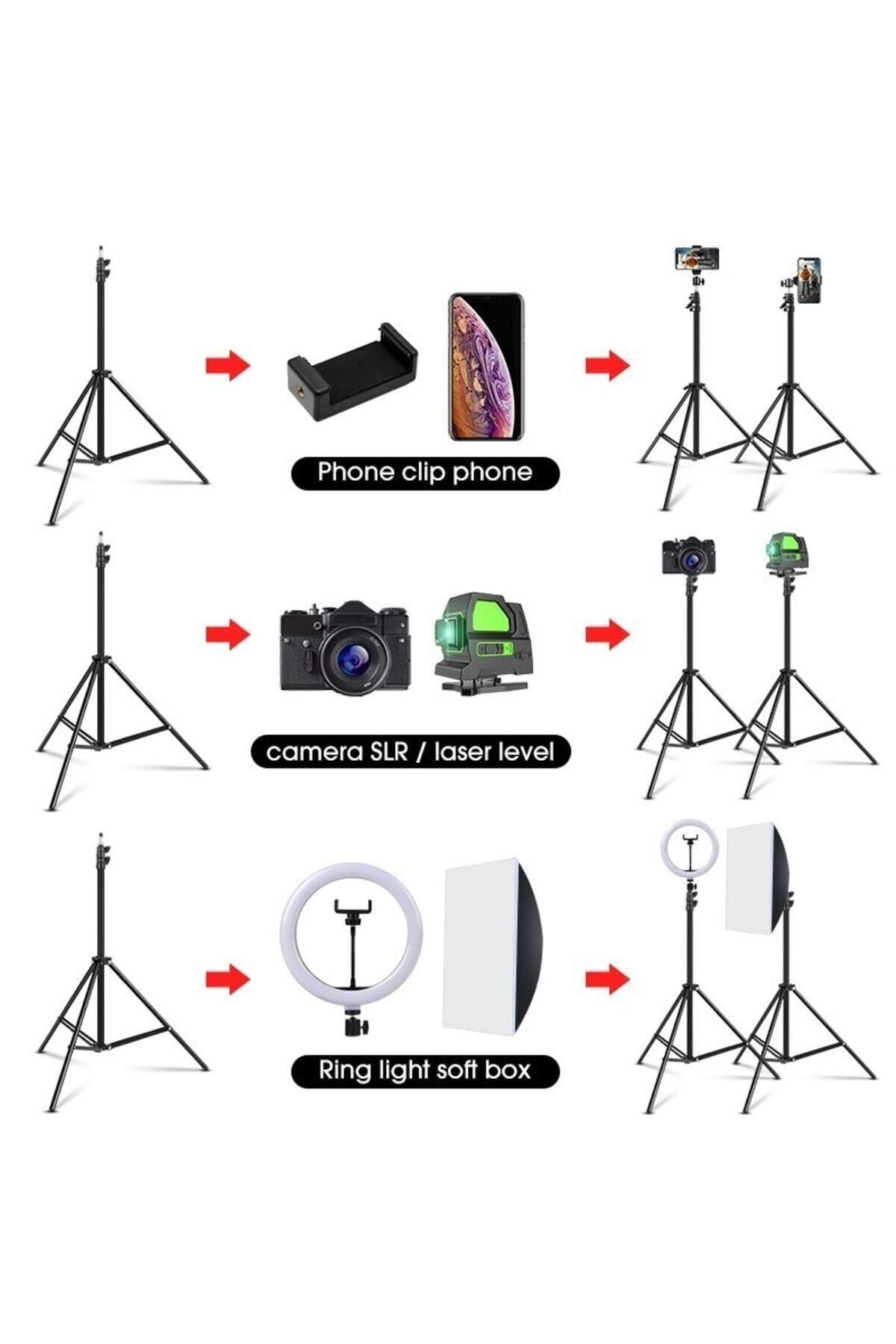 Bluetooth Kumandalı Tripod 2.1 Mt 360 Döner Başlıklı Telefon Tutucu Ring Light Stüdyo Lamba Ayağı