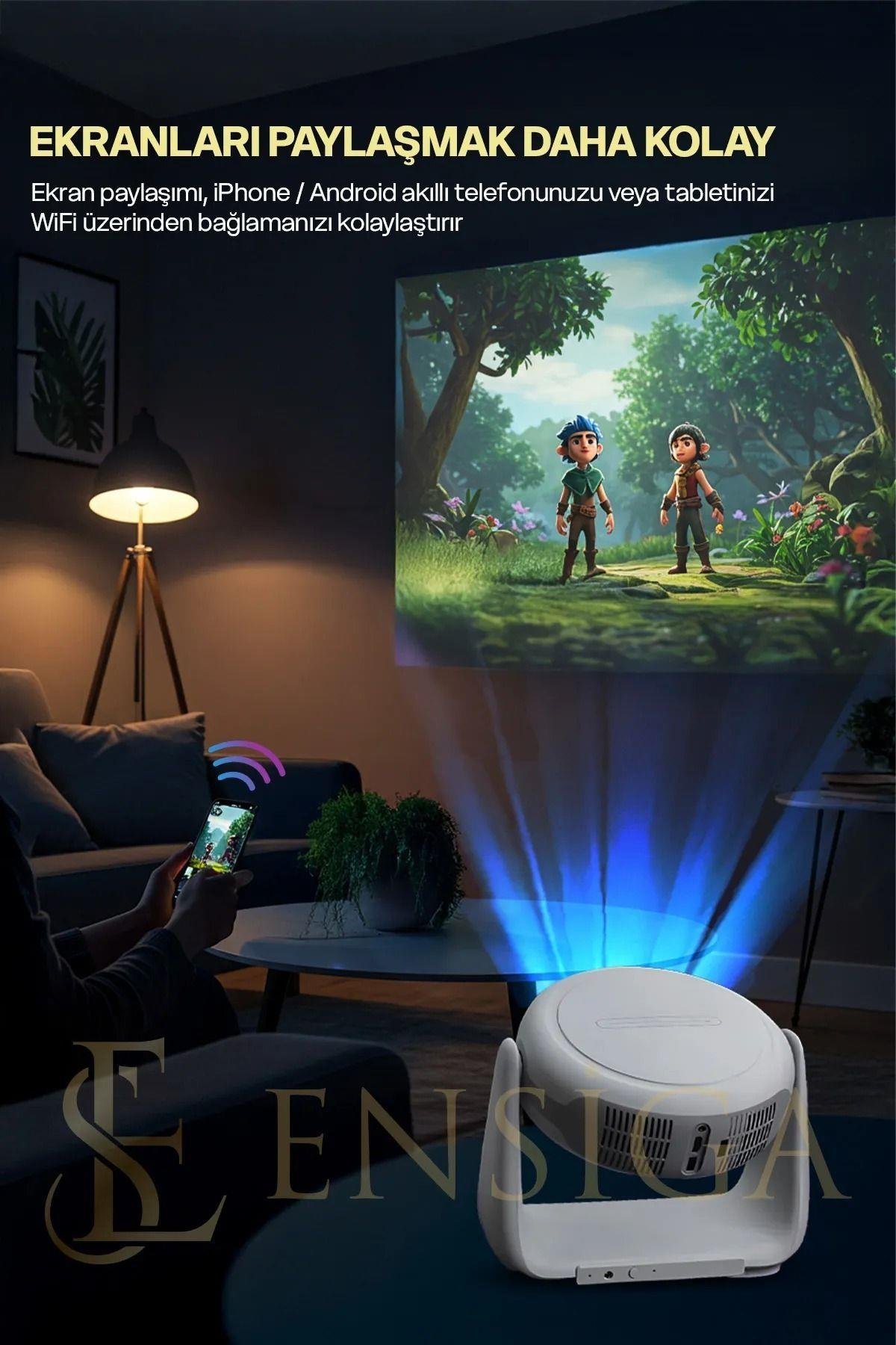 Bluetoothlu Android 4K Görüntülü Hoparlörlü Taşınabilir Sinema Projektörü