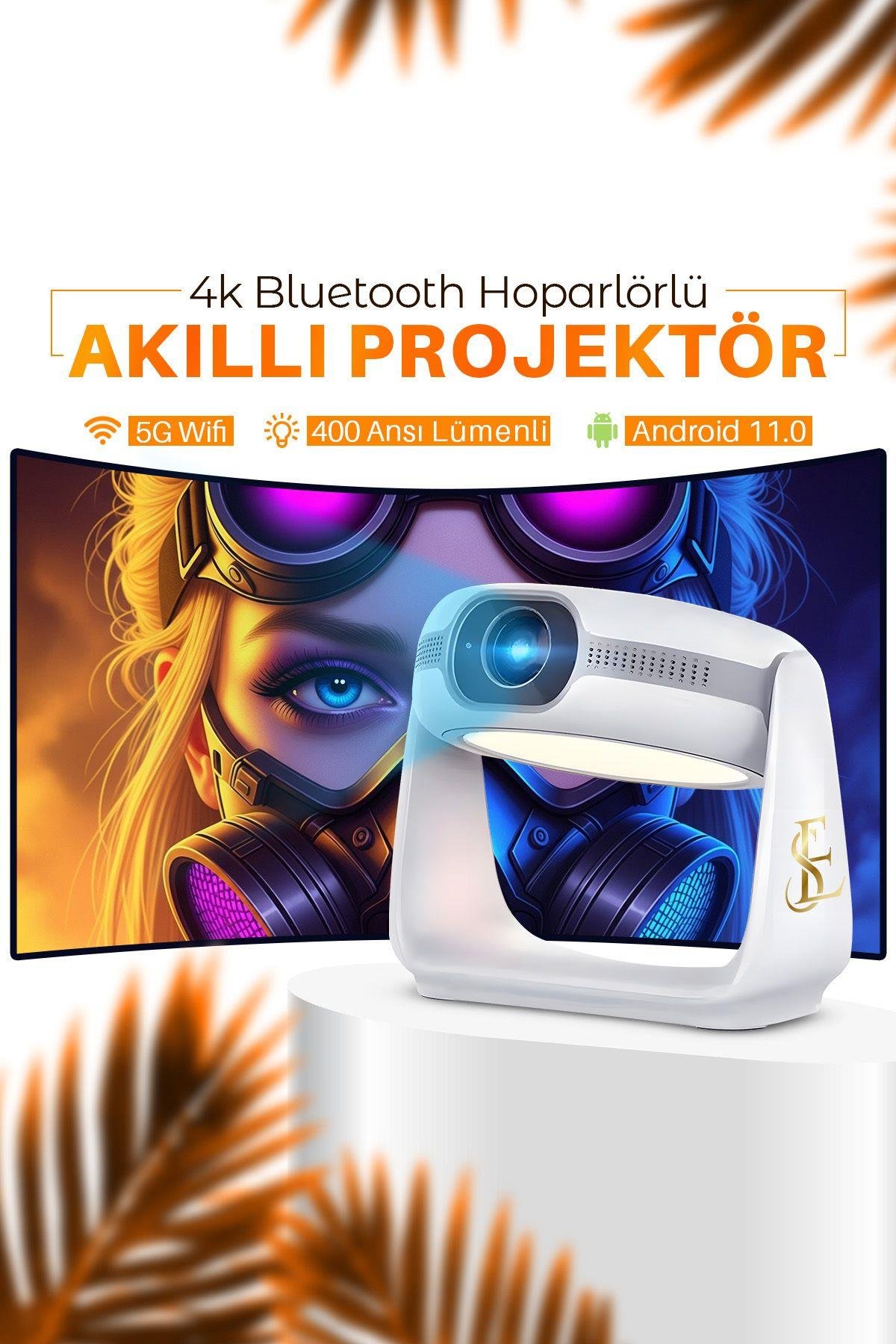 Bluetoothlu Android 4K Görüntülü Hoparlörlü Taşınabilir Sinema Projektörü