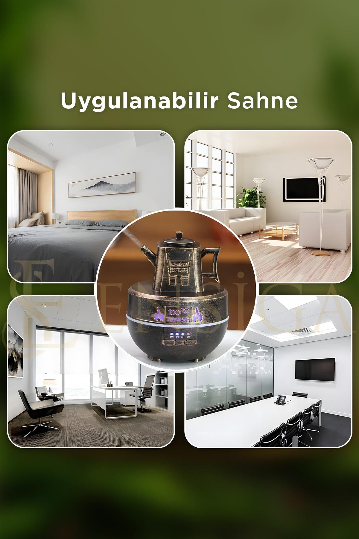 Çaydanlık Şekilli Ultrasonik Aroma Difüzör Uçucu Yağ Konabilir Bronz