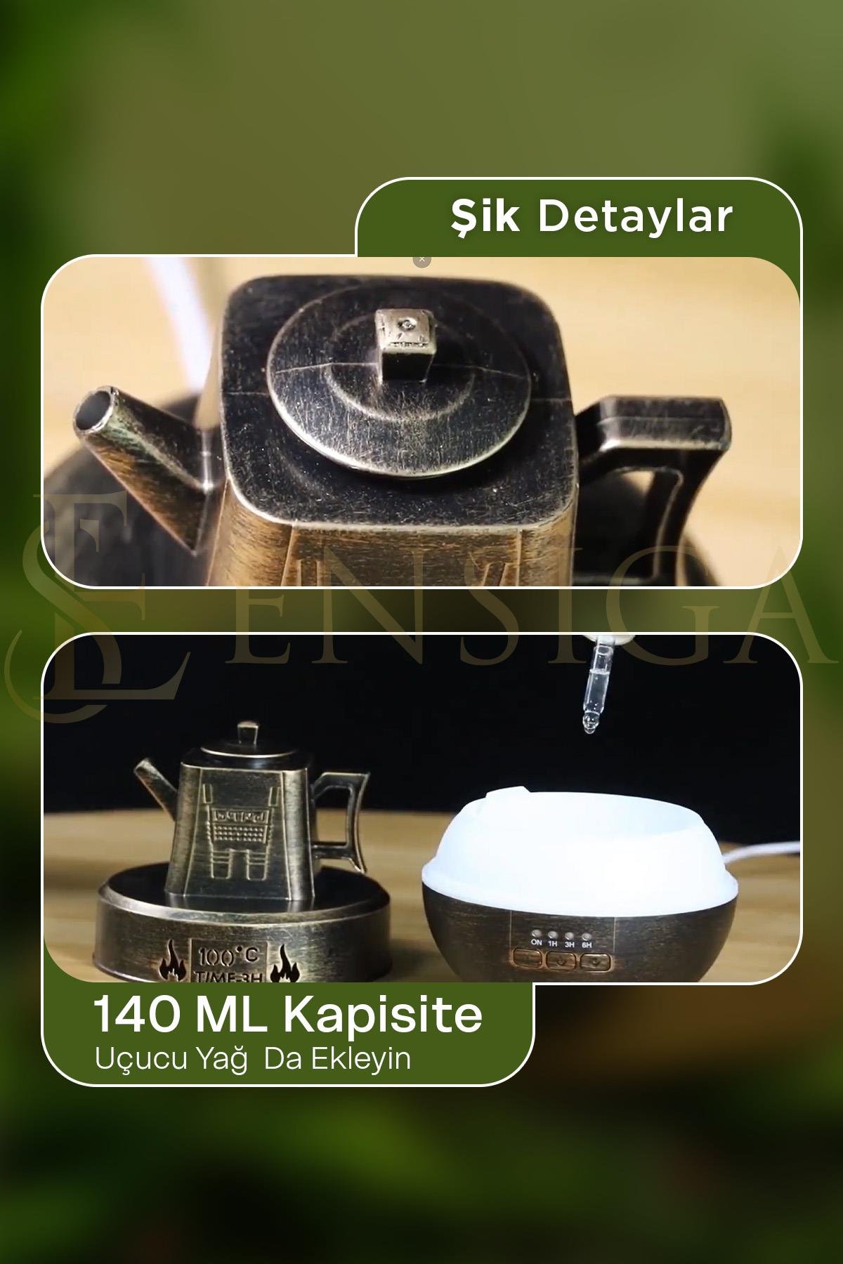 Çaydanlık Şekilli Ultrasonik Aroma Difüzör Uçucu Yağ Konabilir Bronz