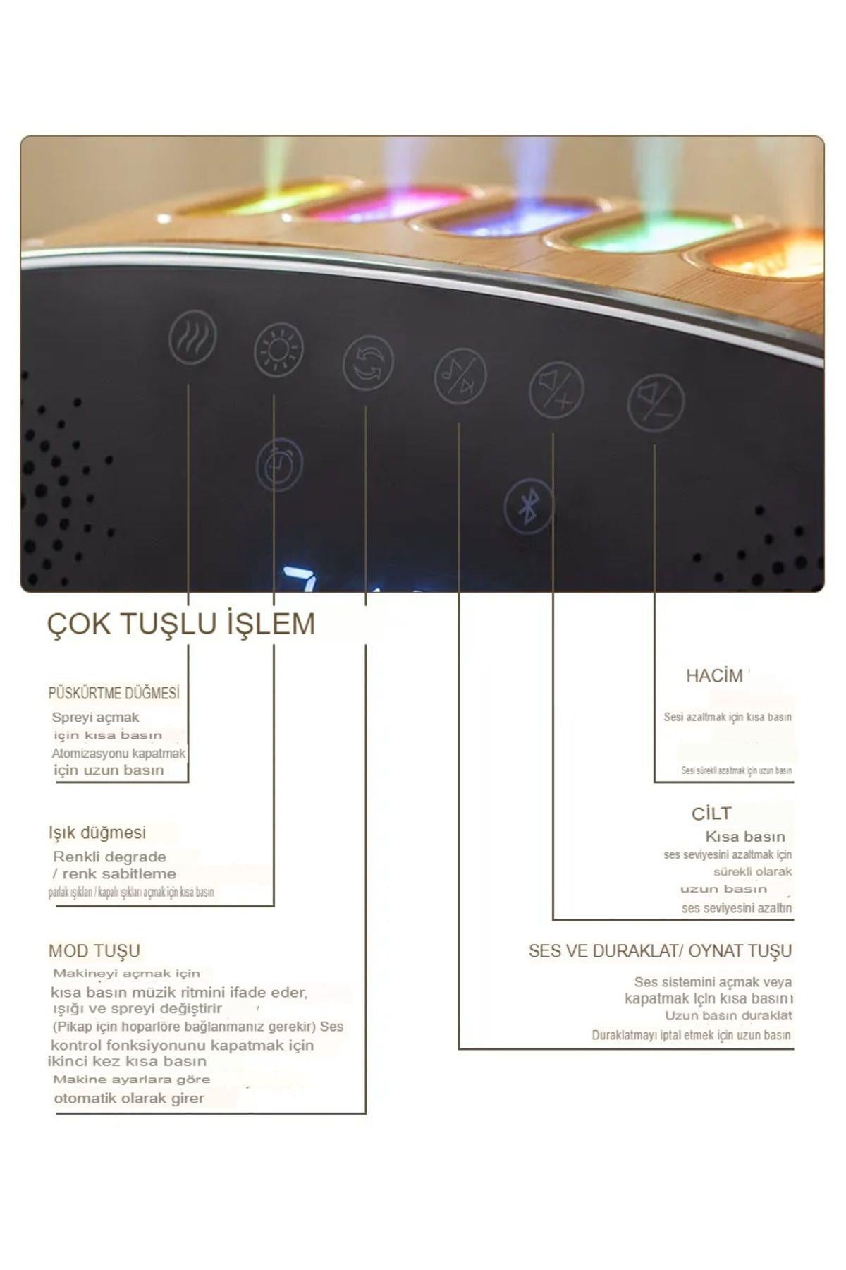 Dijital Saat Göstergeli Bluetooth Speaker RGB Modlu Hava Nemlendiricisi500ml Kapasiteli  Uyumlu