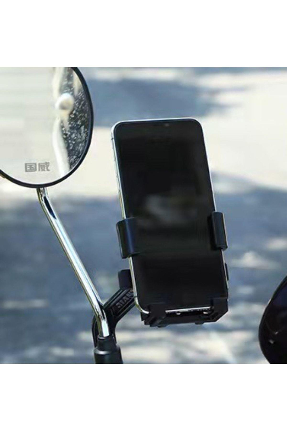 Dikiz Ayna Bağlantılı Otomatik Motosiklet ve Bisiklet Telefon Tutucu Motorsiklet Telefon Tutacağı