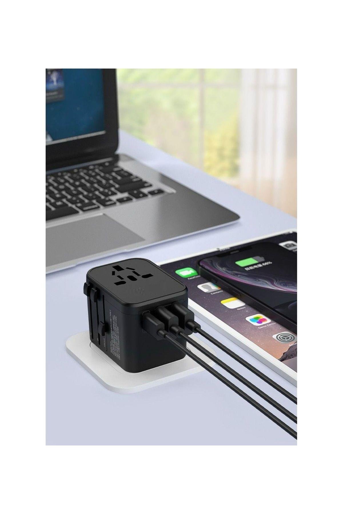 Evrensel USB lİ EU US AU UK Priz Fiş Çevirici Dönüştürücü Priz