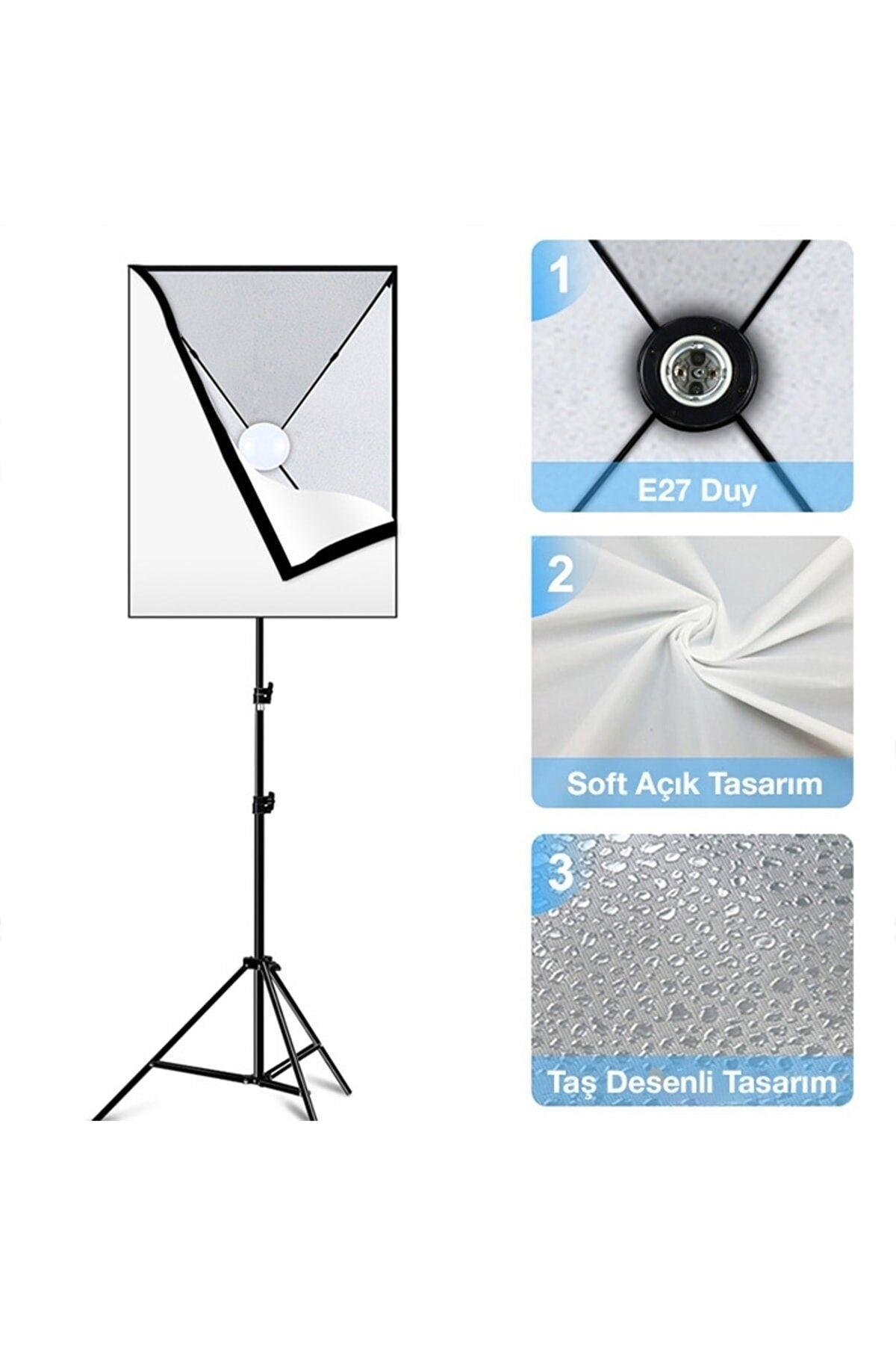 Ikili Youtuber Video Ve Fotoğraf Softbox Sürekli Işık Tek Duy Paraflaş 2.1 Mt Tripod