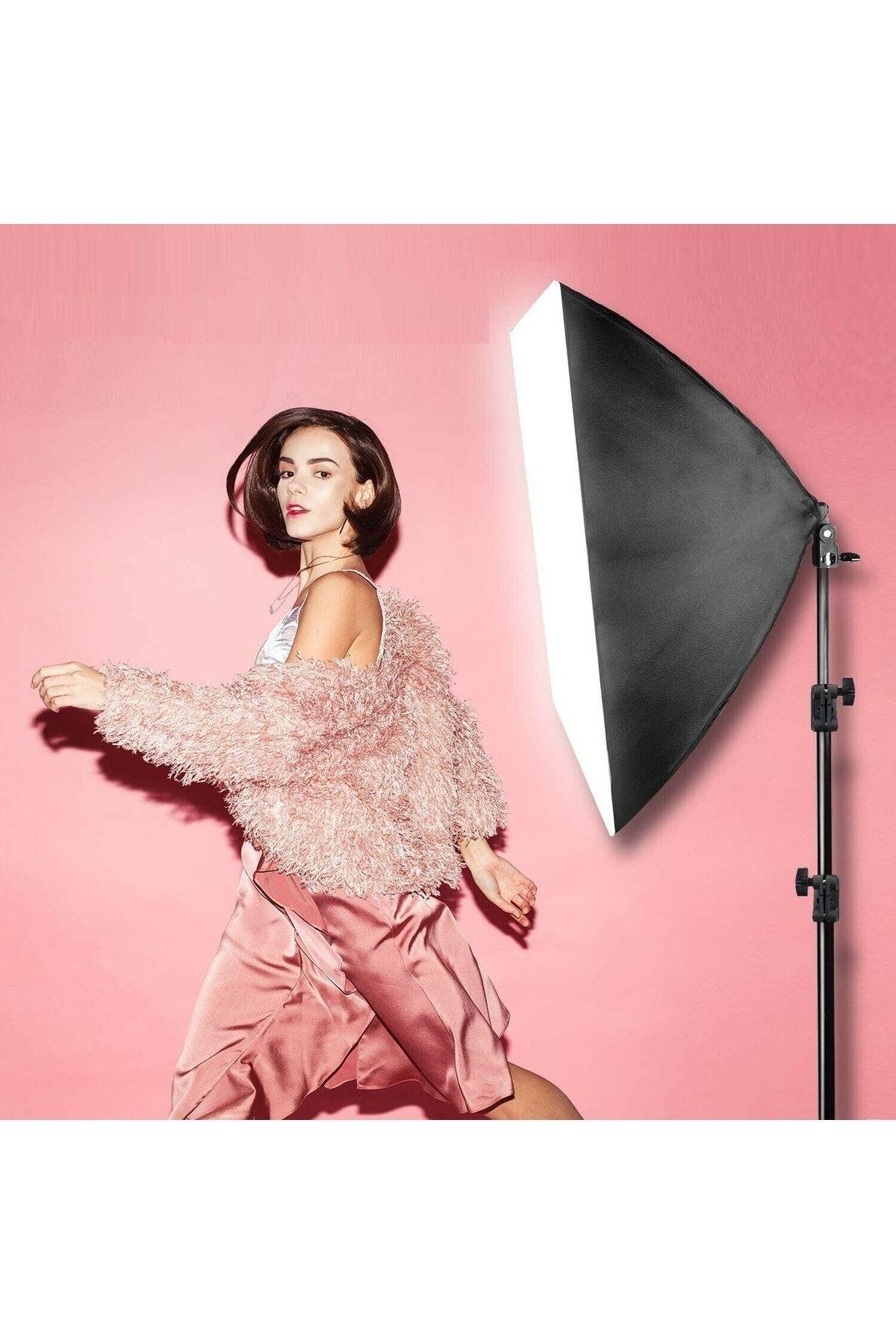 Ikili Youtuber Video Ve Fotoğraf Softbox Sürekli Işık Tek Duy Paraflaş 2.1 Mt Tripod