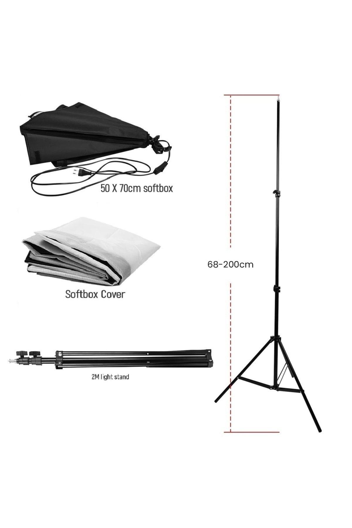 Ikili Youtuber Video Ve Fotoğraf Softbox Sürekli Işık Tek Duy Paraflaş 2.1 Mt Tripod