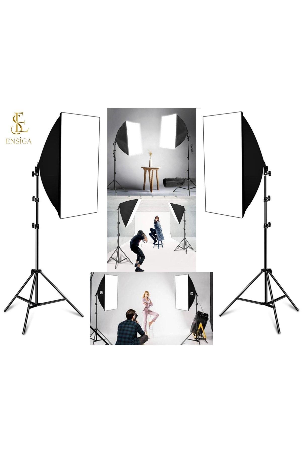 Ikili Youtuber Video Ve Fotoğraf Softbox Sürekli Işık Tek Duy Paraflaş 2.1 Mt Tripod
