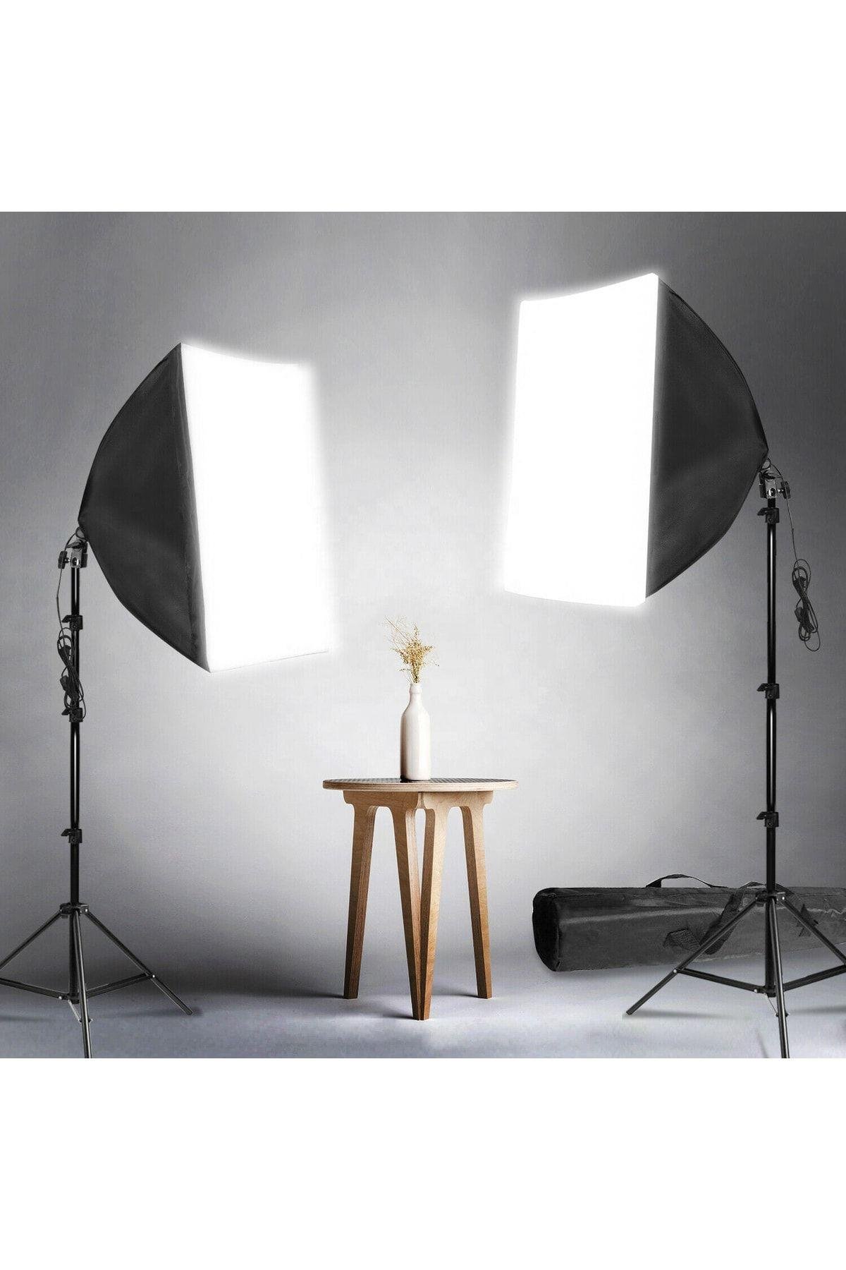 Ikili Youtuber Video Ve Fotoğraf Softbox Sürekli Işık Tek Duy Paraflaş 2.1 Mt Tripod
