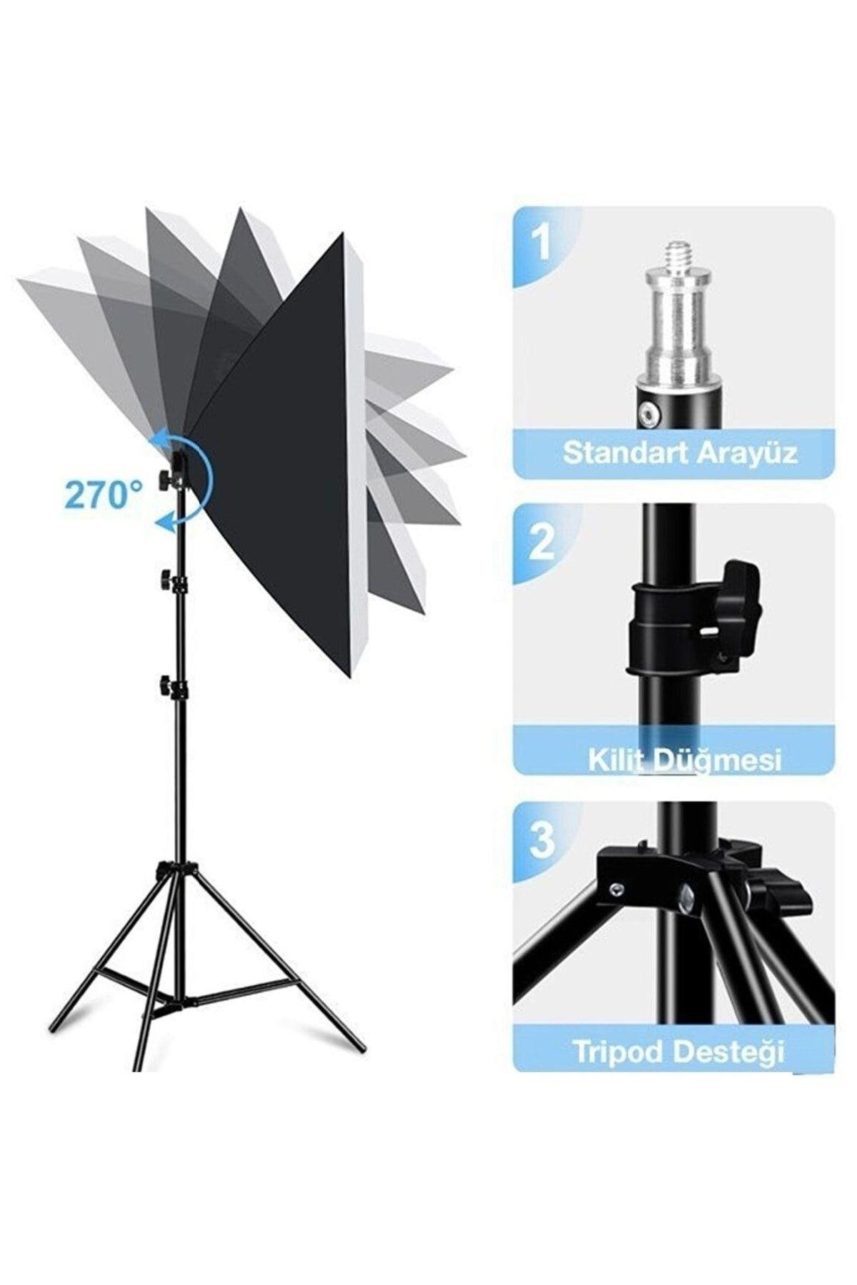 Ikili Youtuber Video Ve Fotoğraf Softbox Sürekli Işık Tek Duy Paraflaş 2.1 Mt Tripod