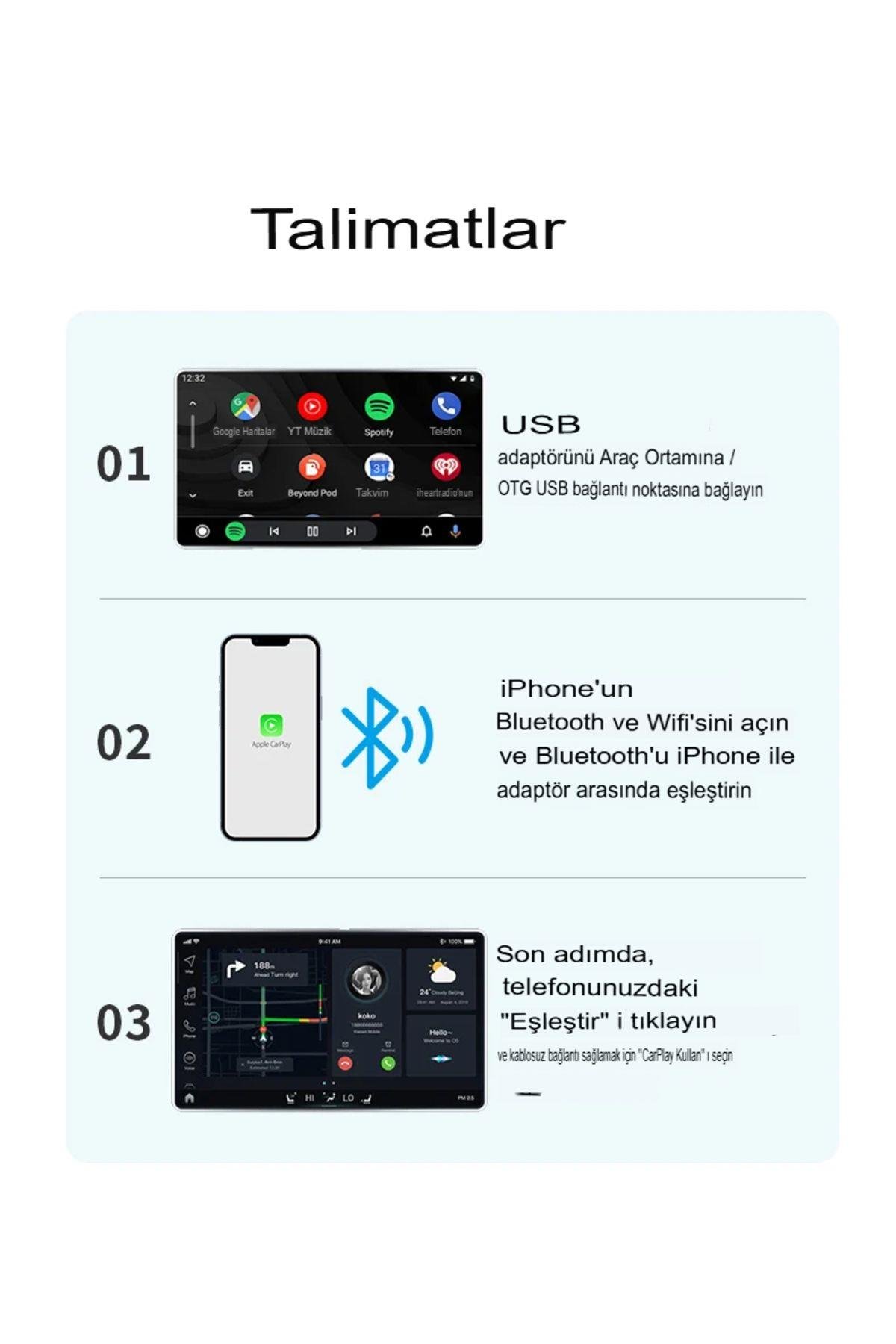 İphone Apple Android Ve uyumlu CarPlay Kablosuz Wireless Carplay Çevirici