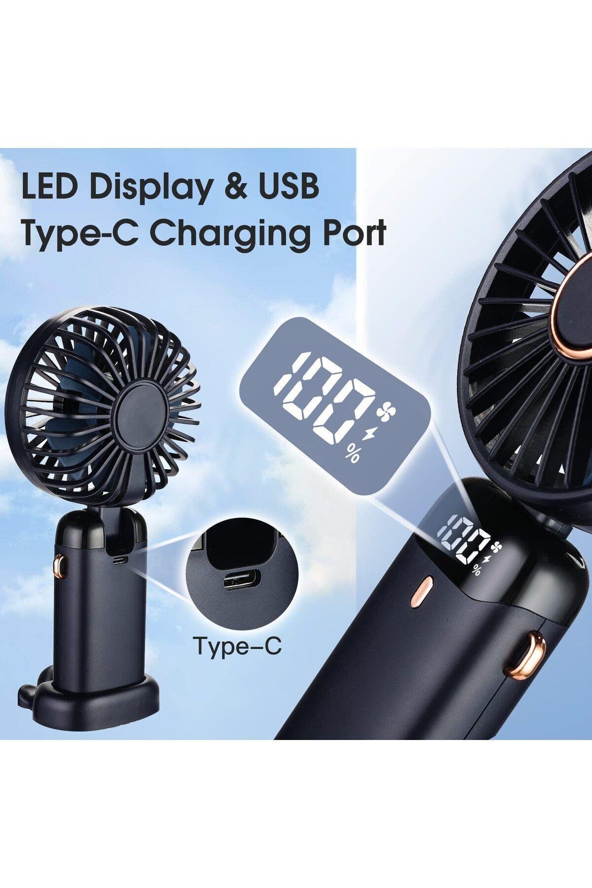 Lcd Ekranlı Şarjlı Mini El Boyun Masa Fanı Seyahat Taşınabilir Fan Aralığı Şarjlı Yüksek Şarj