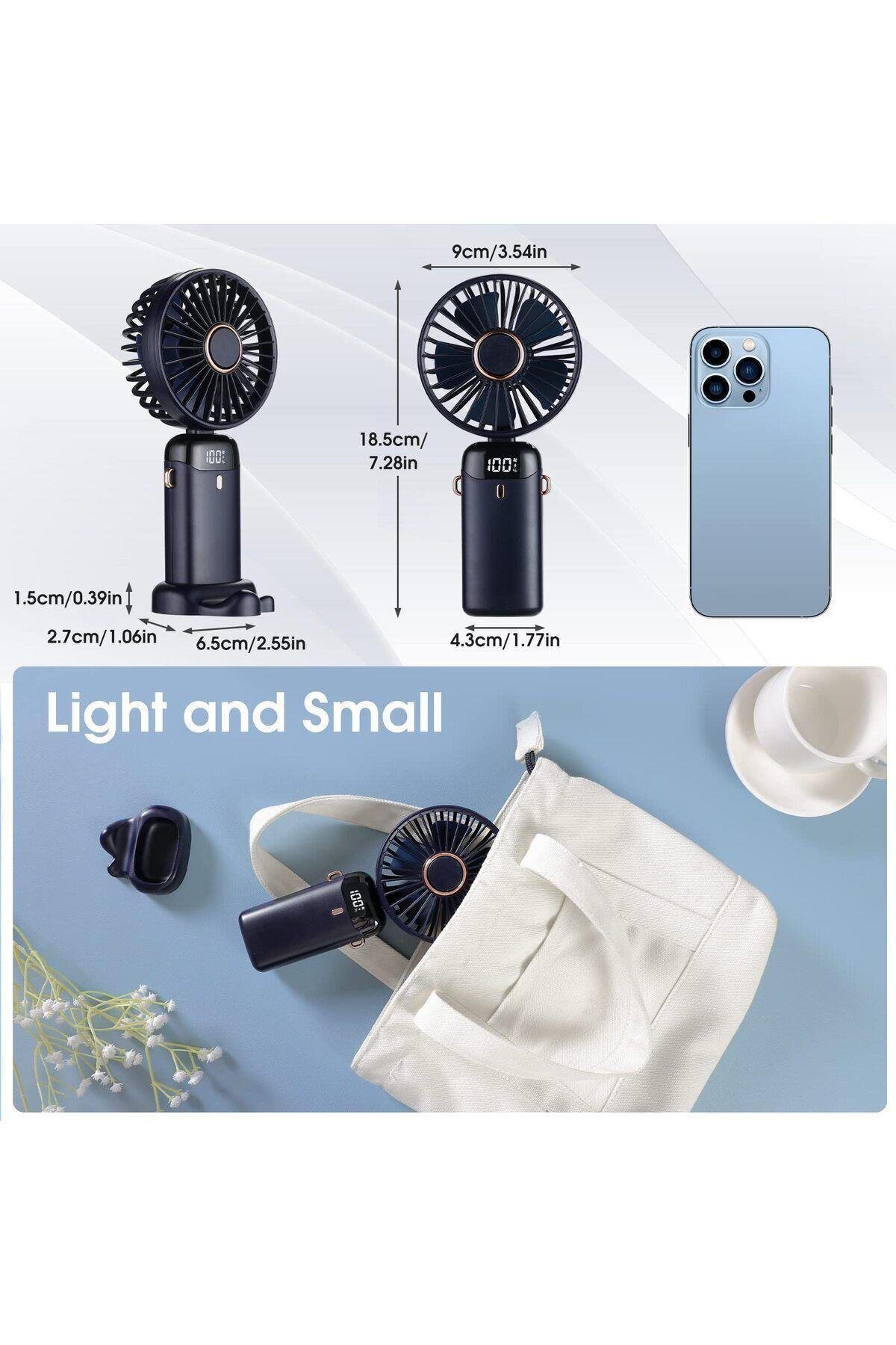 Lcd Ekranlı Şarjlı Mini El Boyun Masa Fanı Seyahat Taşınabilir Fan Aralığı Şarjlı Yüksek Şarj