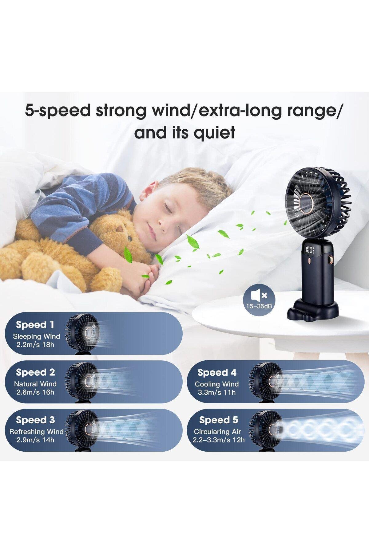 Lcd Ekranlı Şarjlı Mini El Boyun Masa Fanı Seyahat Taşınabilir Fan Aralığı Şarjlı Yüksek Şarj
