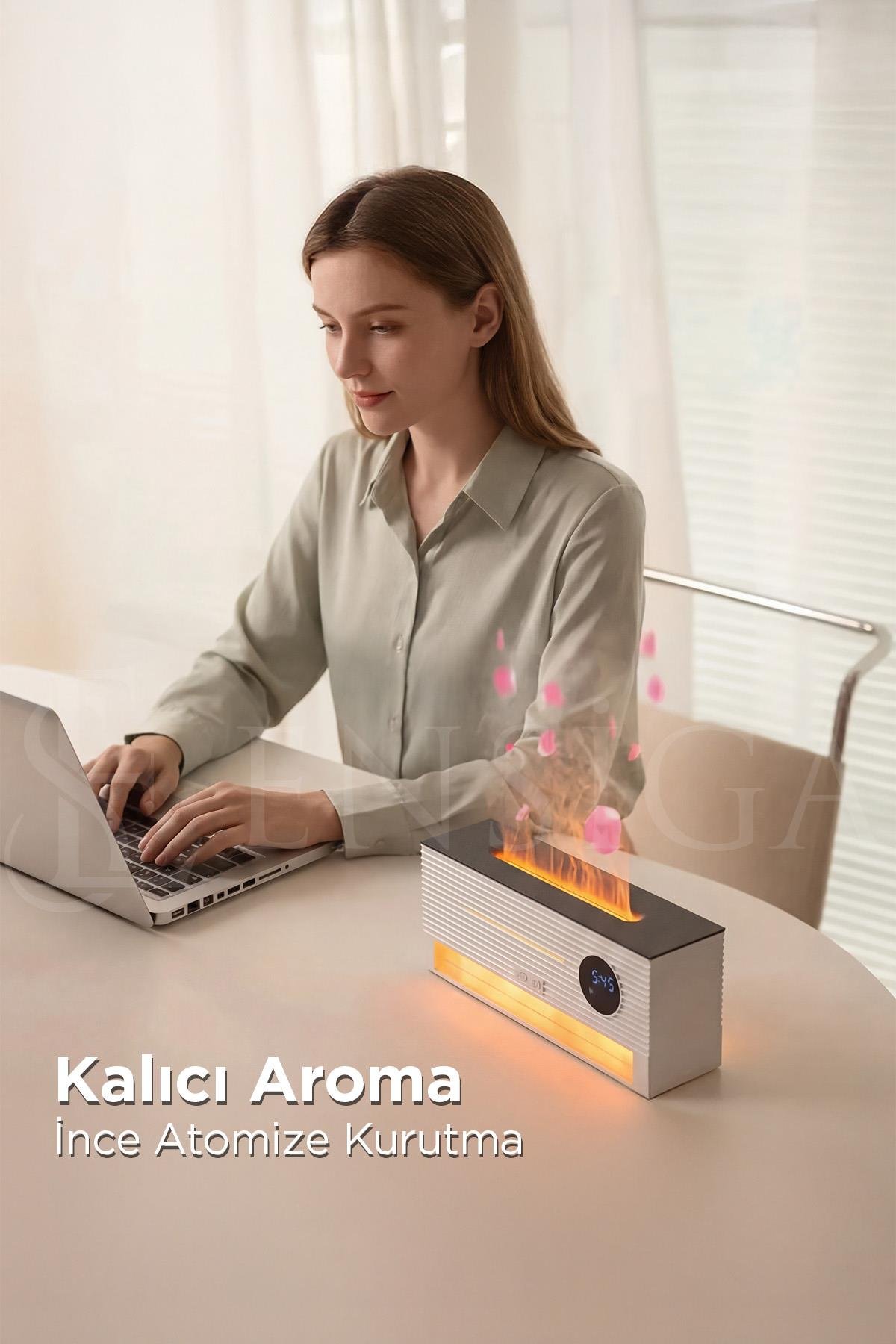 LED Alev Efektli Ultrasonik Hava Nemlendirici & Aroma Difüzör