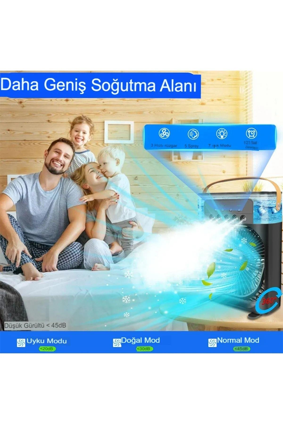 Ledli Fan Buzlu Hava Serinletici Su Püskürtmeli Vantilatör Fan Taşınabilir Hava Nemlendiricili
