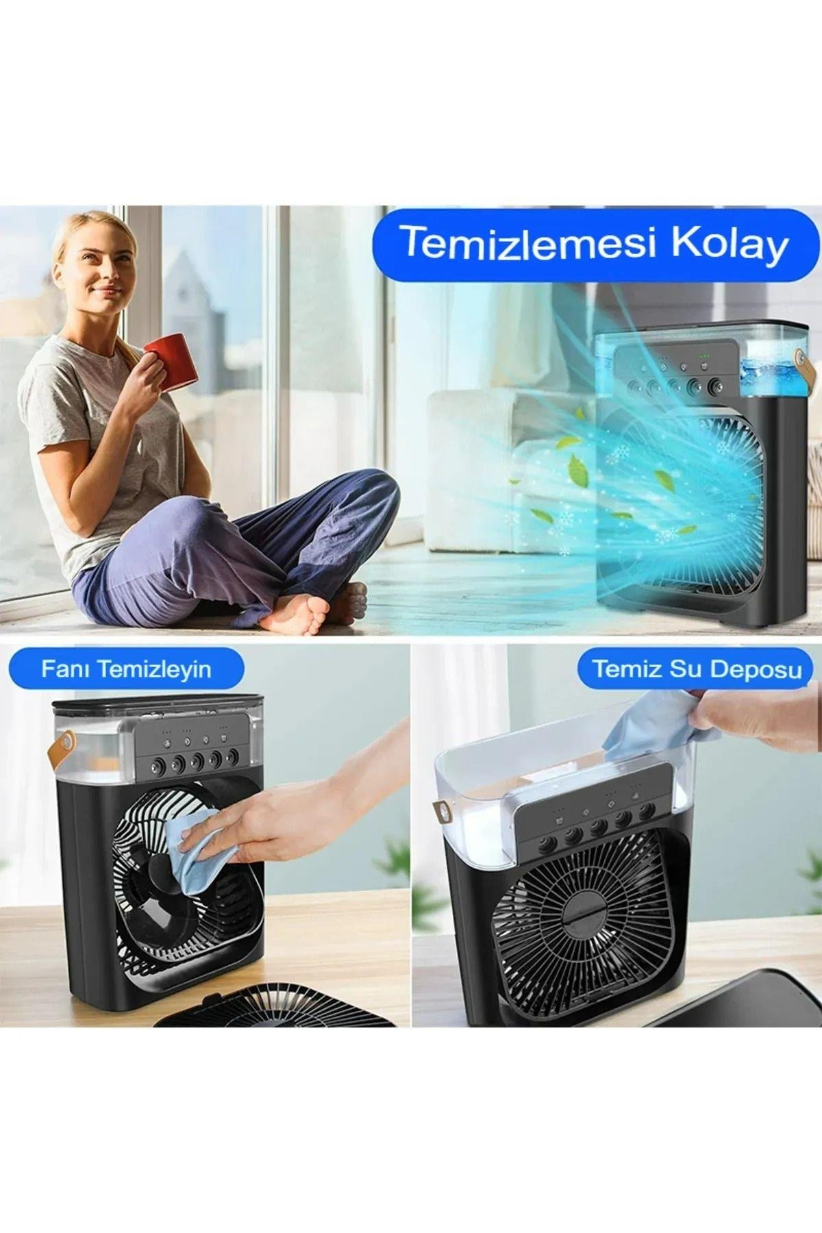 Ledli Fan Buzlu Hava Serinletici Su Püskürtmeli Vantilatör Fan Taşınabilir Hava Nemlendiricili
