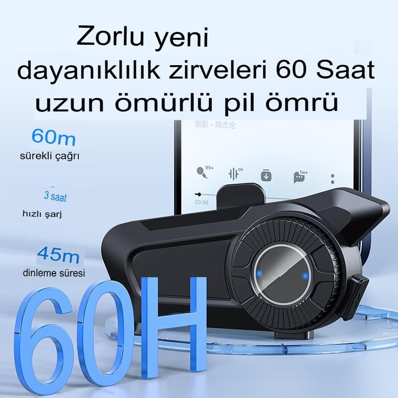 Mega Güçlü Batarya 1.800Mah Kurye Motorcu İntercoom Kask Kulaklık Moto Kulaklık