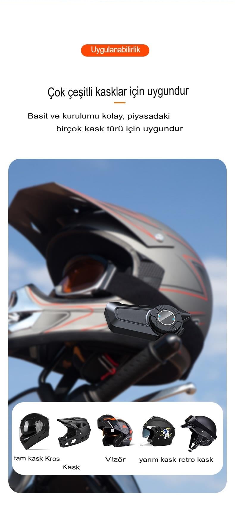 Mega Güçlü Batarya 1.800Mah Kurye Motorcu İntercoom Kask Kulaklık Moto Kulaklık