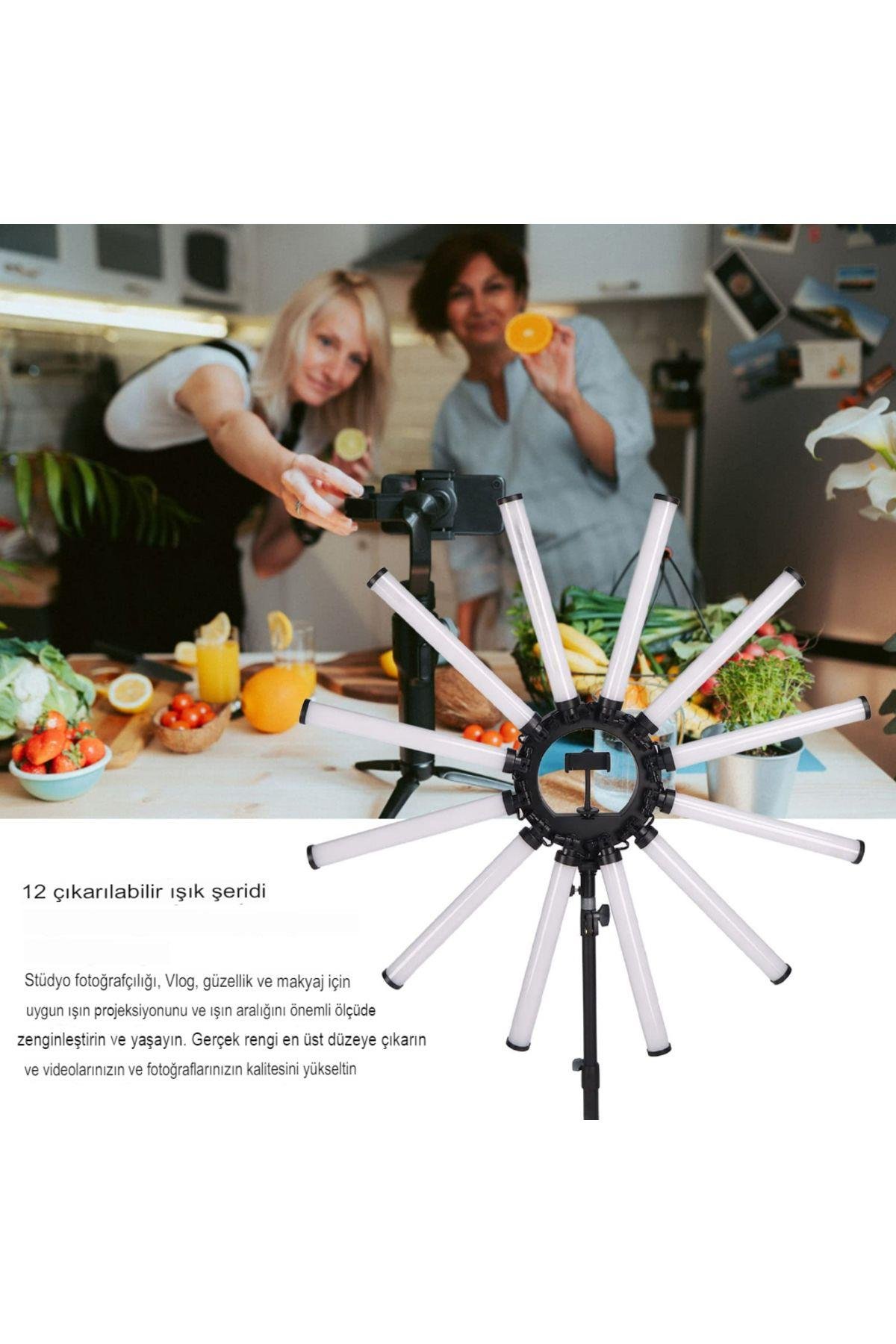 MegaMax 12 Kollu Profesyonel Stüdyo Beauty Tatto İnfluencer Çekim Işığı  Led + Tripod