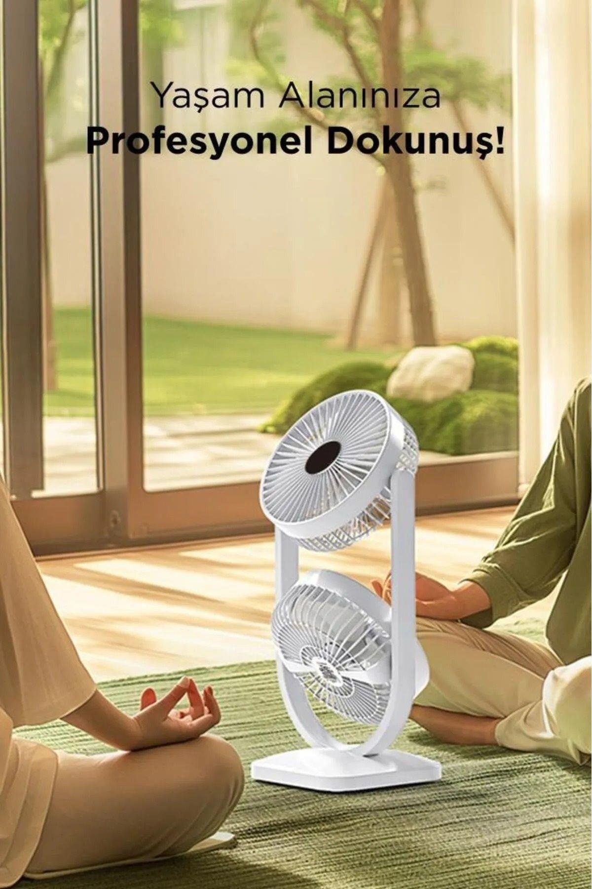 Mini Fan | Taşınabilir Çift Başlıklı Sessiz Vantilatör | Type-C Girişli, 3 Kademel