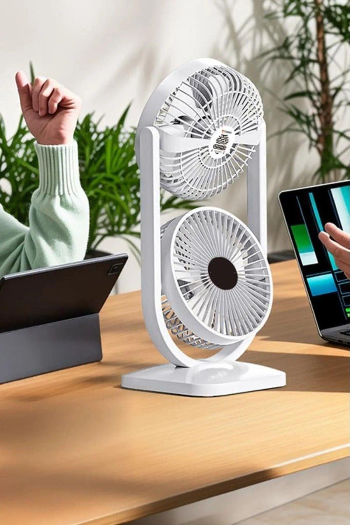 Mini Fan | Taşınabilir Çift Başlıklı Sessiz Vantilatör | Type-C Girişli, 3 Kademel