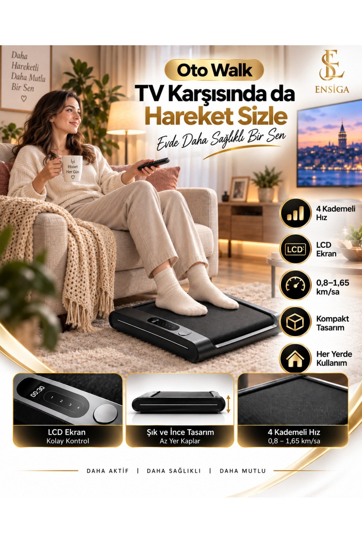 Oturarak Kullanılan 4 Kademeli LCD Ekranlı Ayak Egzersiz ve Masaj Cihazı Oto Walk