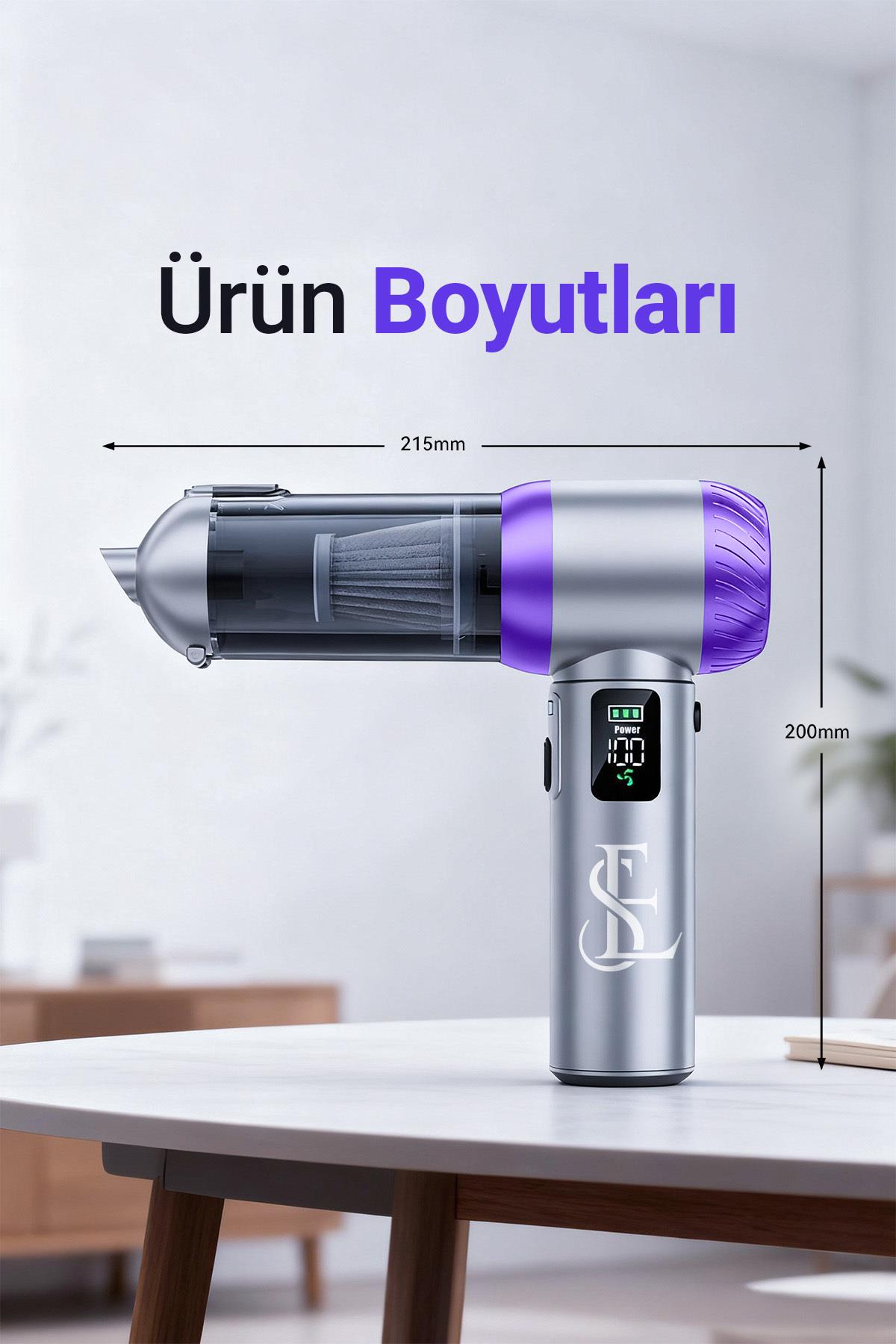 Şarjlı Kablosuz Araç İçi Süpürge | Güçlü Vakum | Fırçasız Motor | Üfleme & Vakum