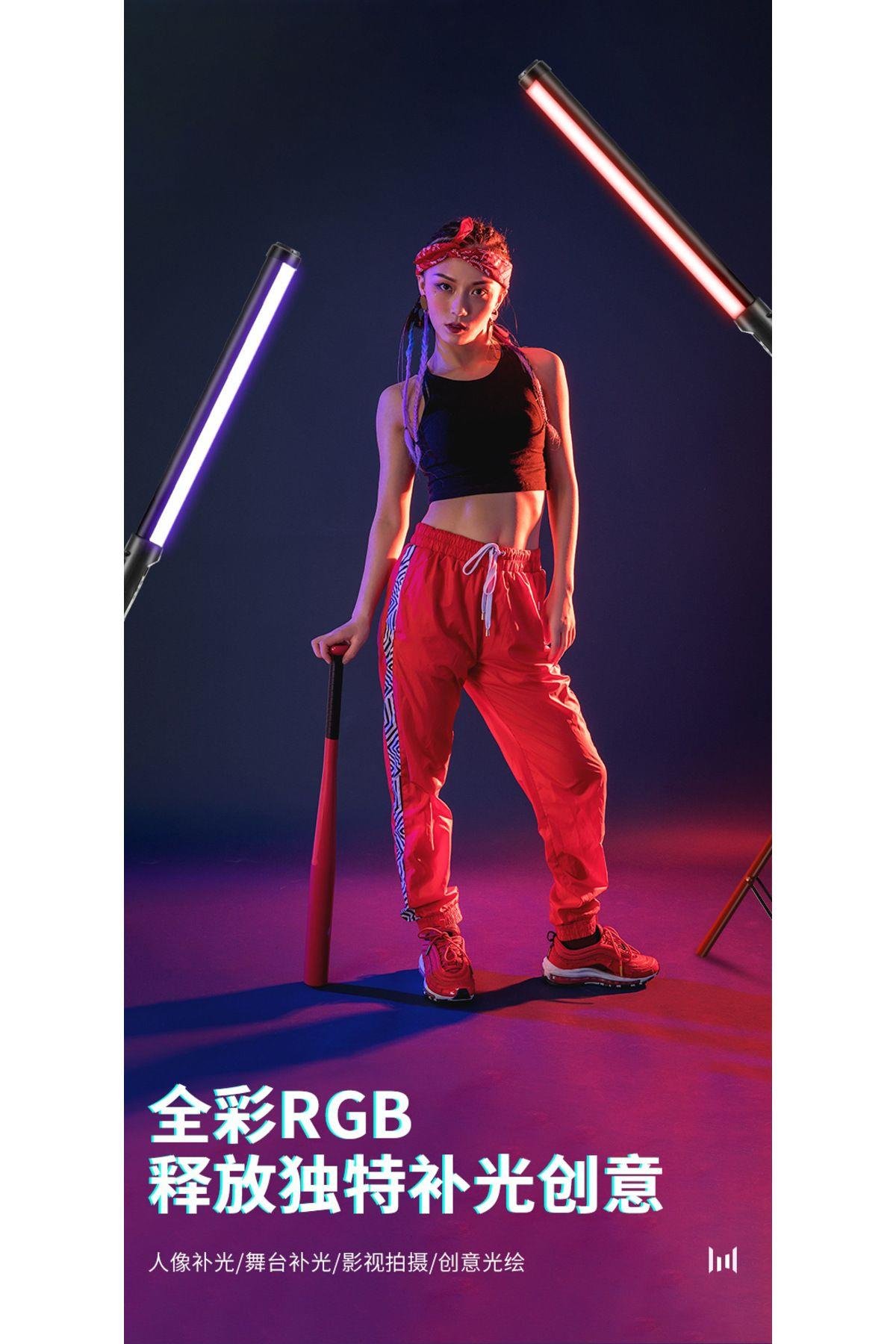 Şarjlı RGB 1 Ad 2+1 mt tripodlu Fotoğrafçılık Işık Çubuğu Aydınlatma Ledi Canlı Video Çekimi Işığı