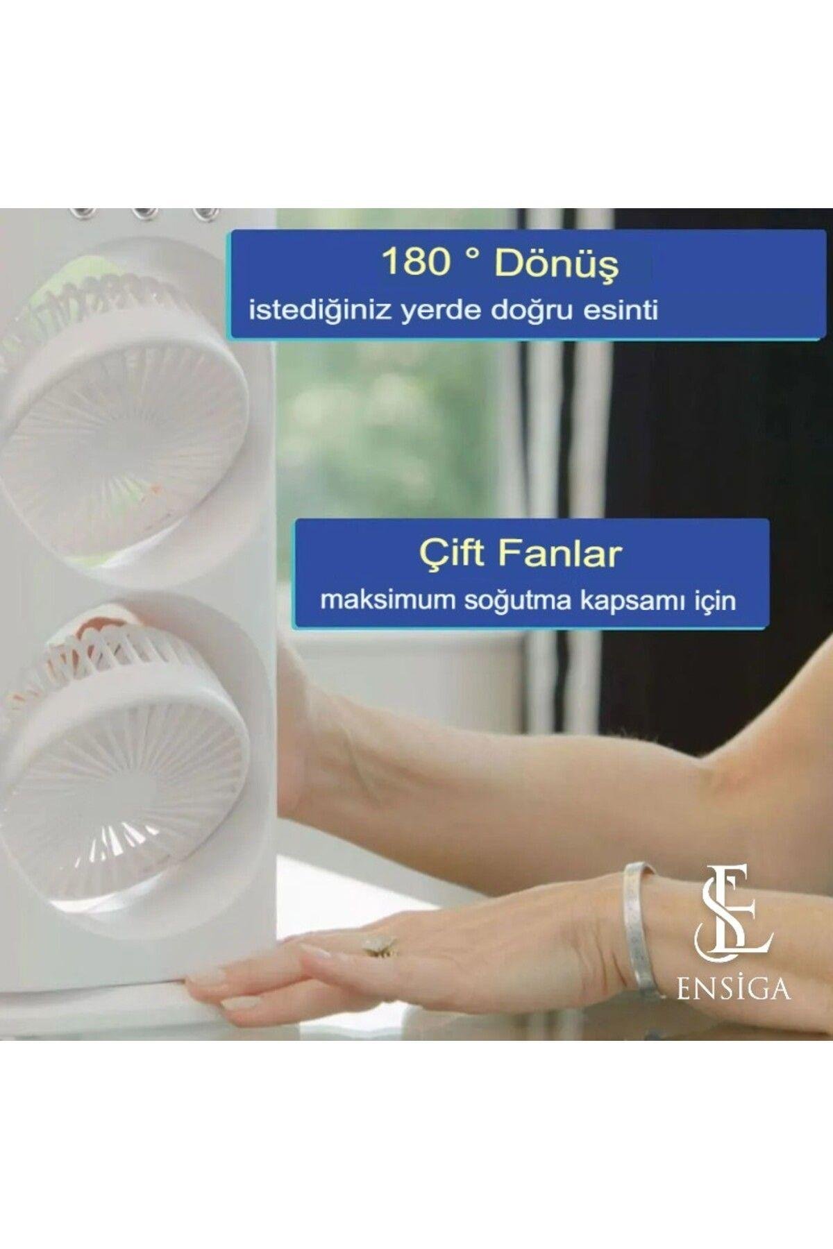 Şarjlı Su Püskürtmeli Iki Pervaneli Serinletici Vantilatör Döner Kumandalı Masa Kamp Ofis Ev Fanı