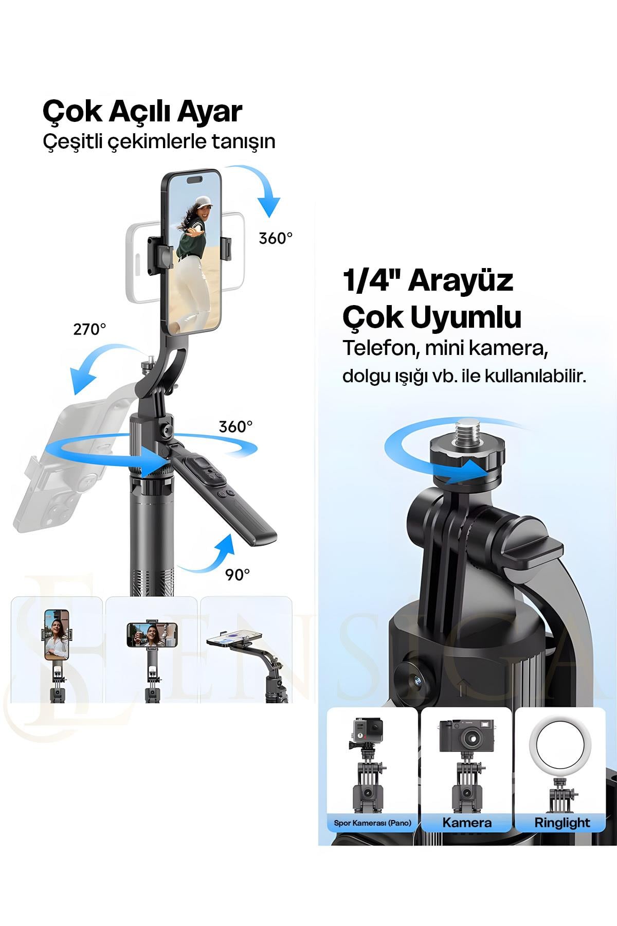 Sistemli Çok Amaçlı Bluetooth Kumandalı Akıllı Tripod + Selfie Çubuğu 180cm