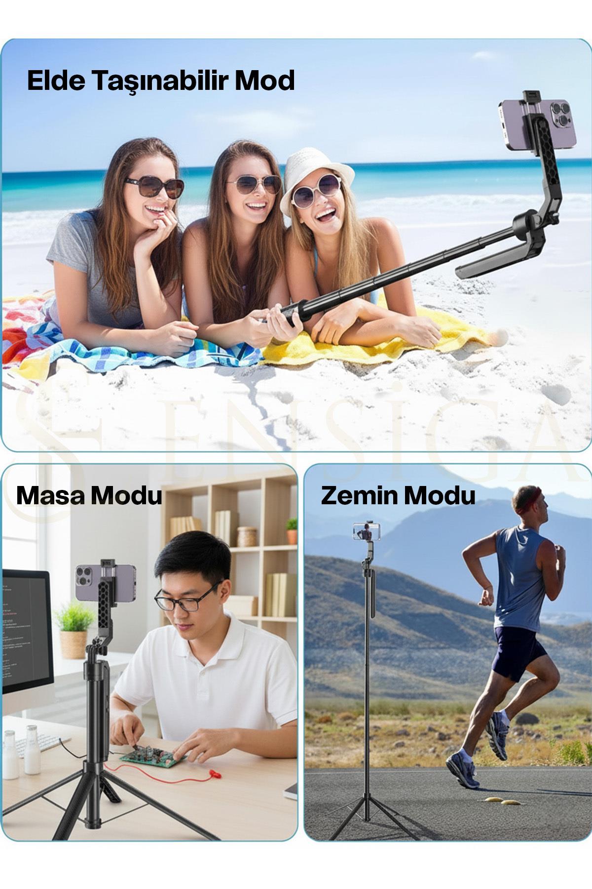 Sistemli Çok Amaçlı Bluetooth Kumandalı Akıllı Tripod + Selfie Çubuğu 180cm