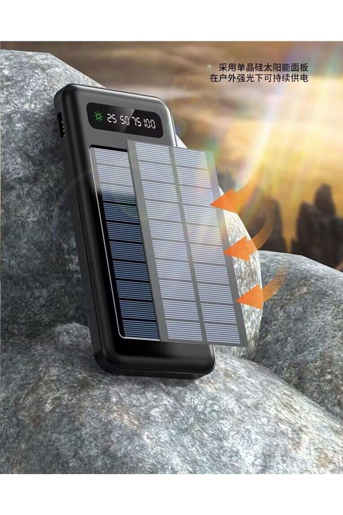 Solar 10.000 Mah Güneş Enerjili Led Işıklı Powerbank Şarj Aleti 2x Usb Çıkışlı Mikro Typc Lıghtnıng