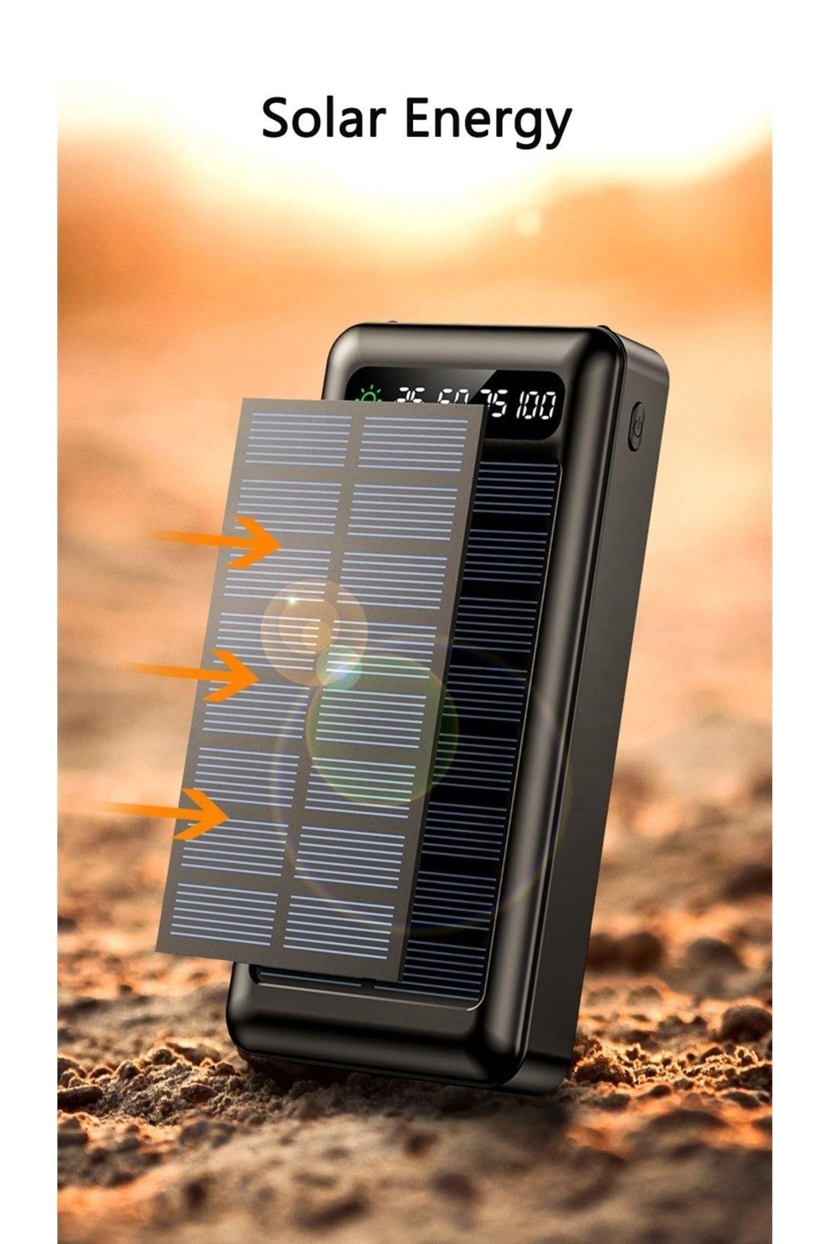 Solar 30.000mah Şarj Powerbank Led Ekran Göstergeli Işıklı