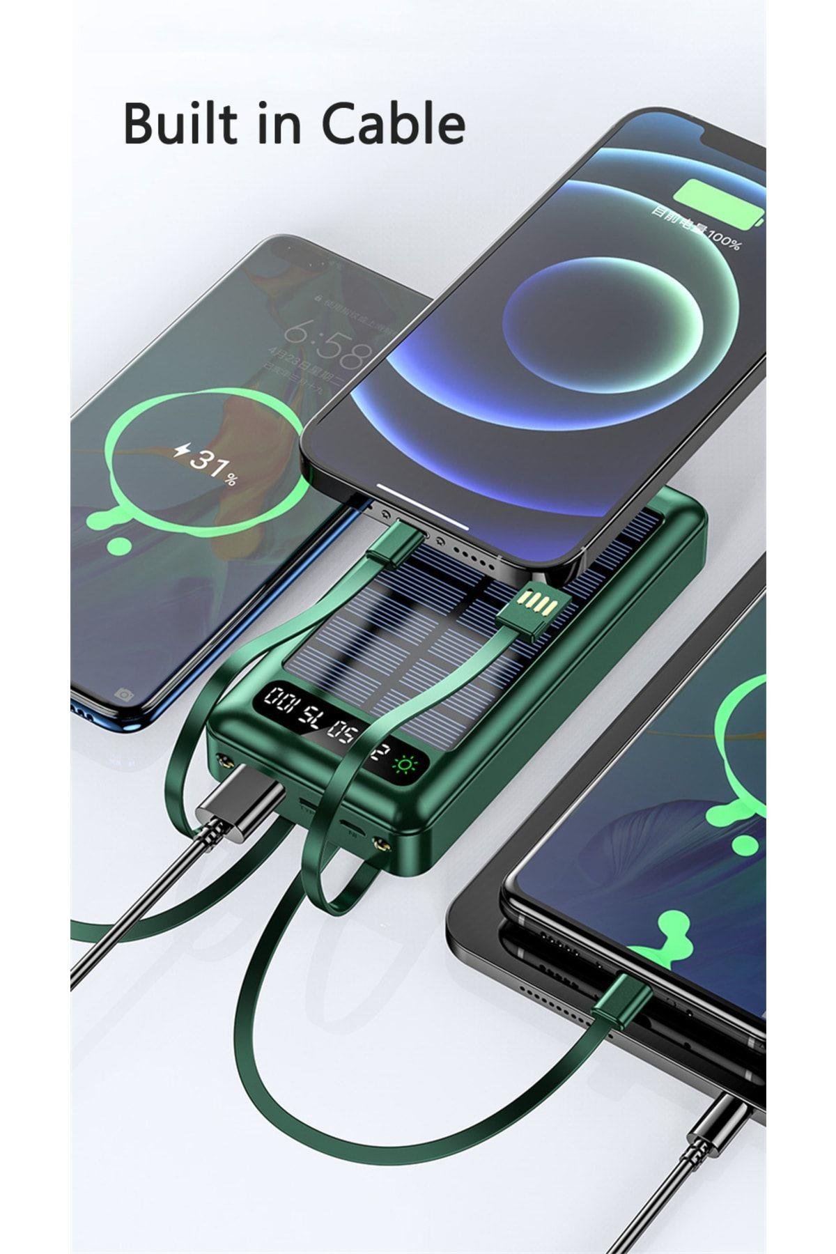 Solar 30.000mah Şarj Powerbank Led Ekran Göstergeli Işıklı