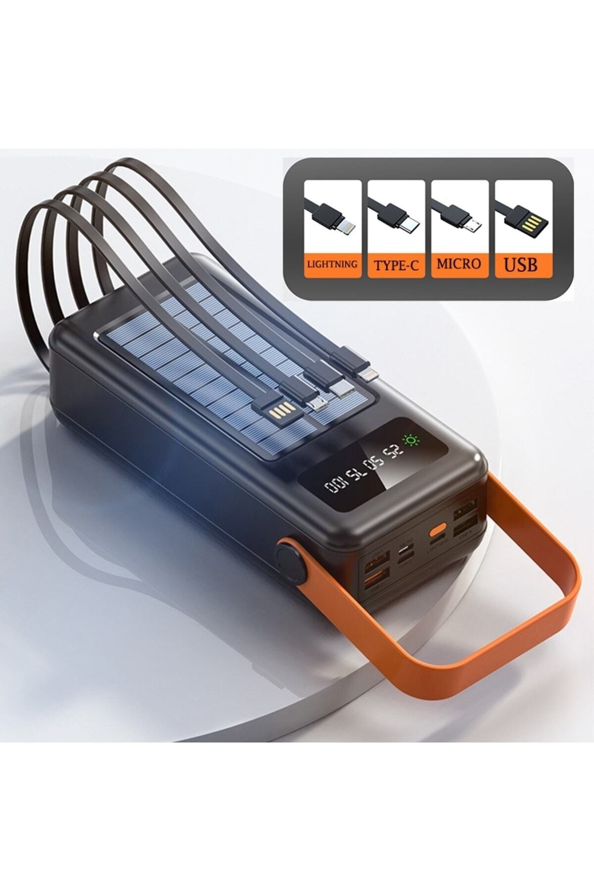 Solar 50.000 Mah Hızlı Şarj Powerbank Led Ekran Göstergeli Işıklı Batarya Şarj Aleti