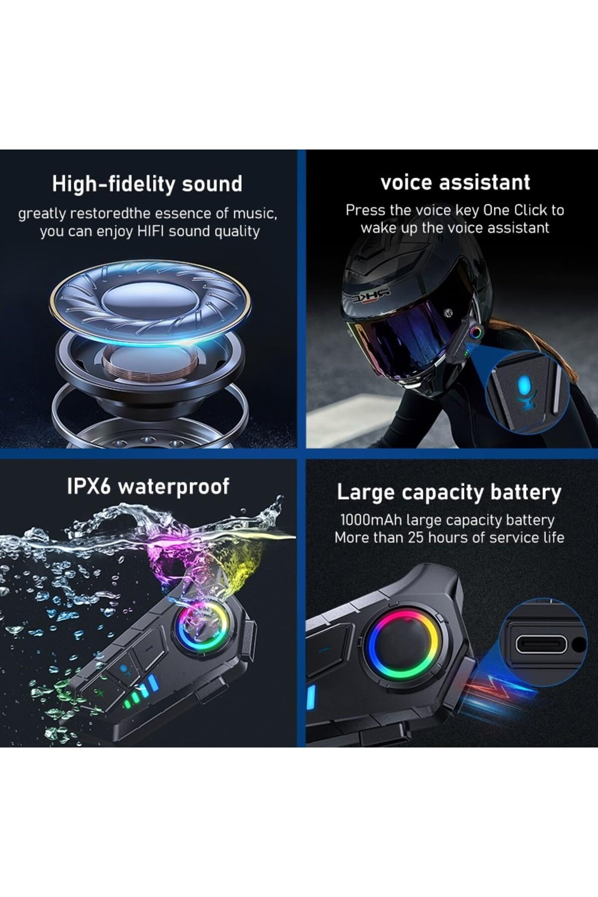 Su Geçirmez Kask İçi Bluetooth İnterkom – Gürültü Engelleme ve Uzun Pil Ömrü Kulaklık