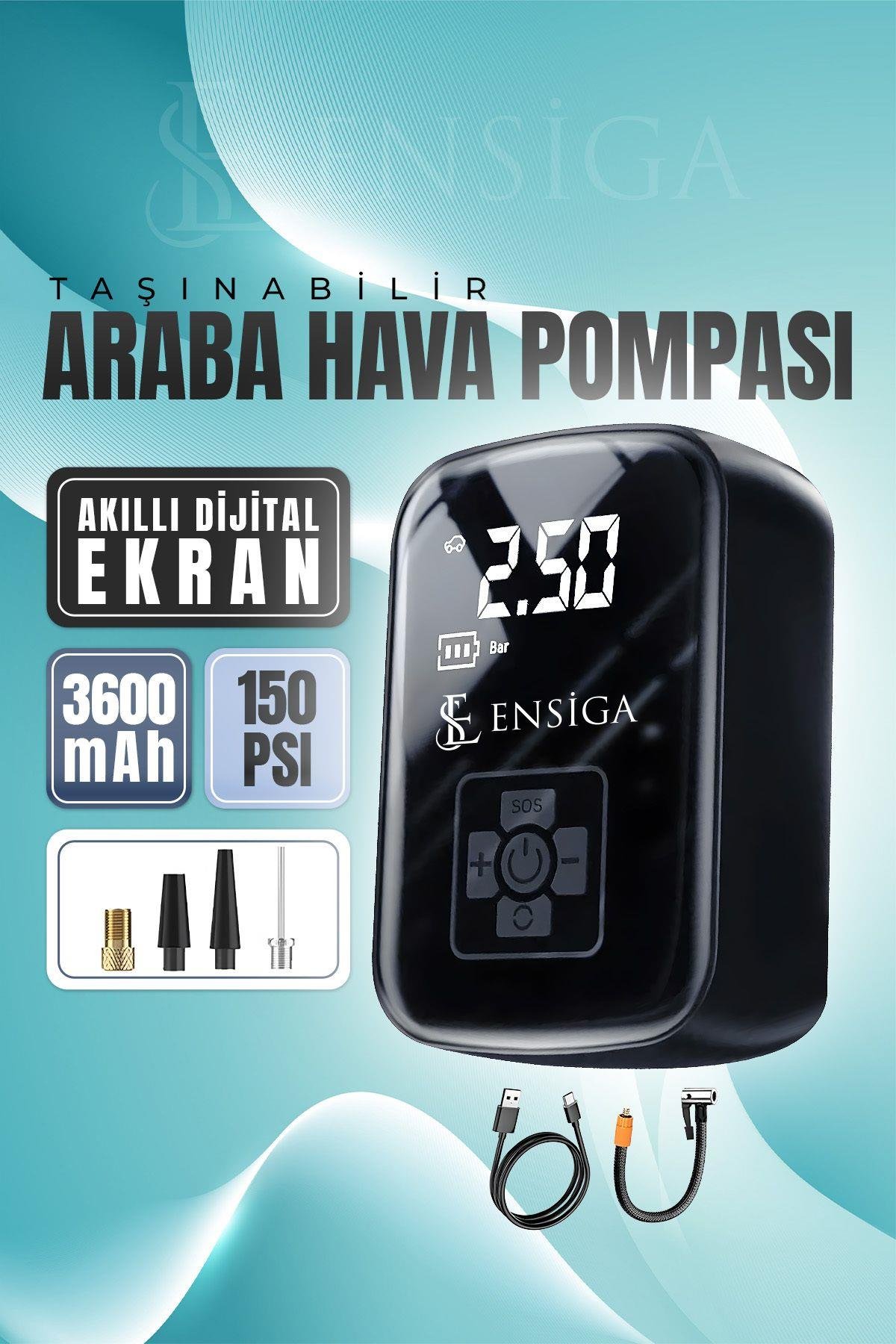 Taşınabilir araba hava pompası 150PSI hava Oto kompresörü 3600mAh kablosuz LED Şarjlı lastik şişirme