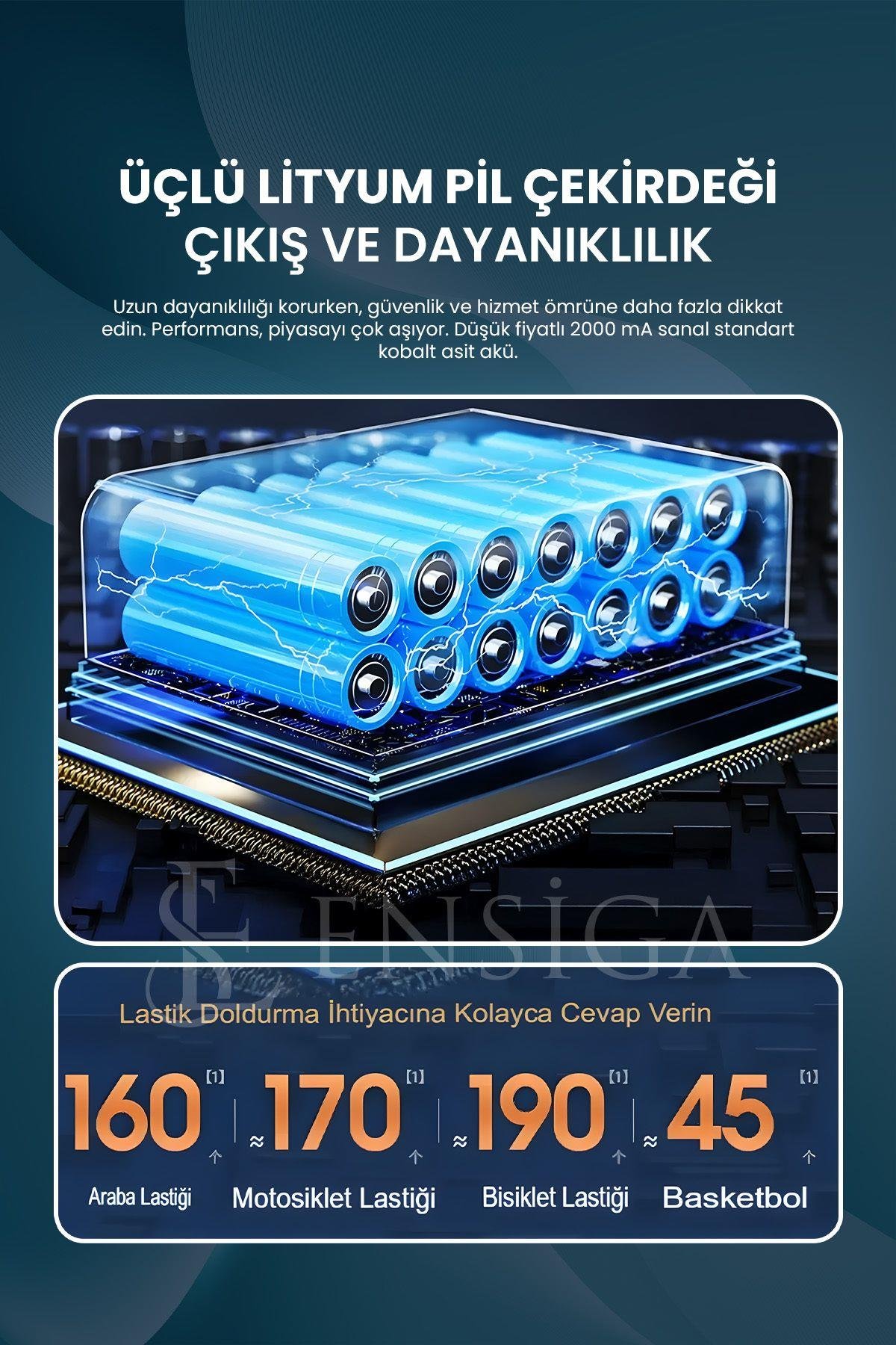 Taşınabilir araba hava pompası 150PSI hava Oto kompresörü 3600mAh kablosuz LED Şarjlı lastik şişirme
