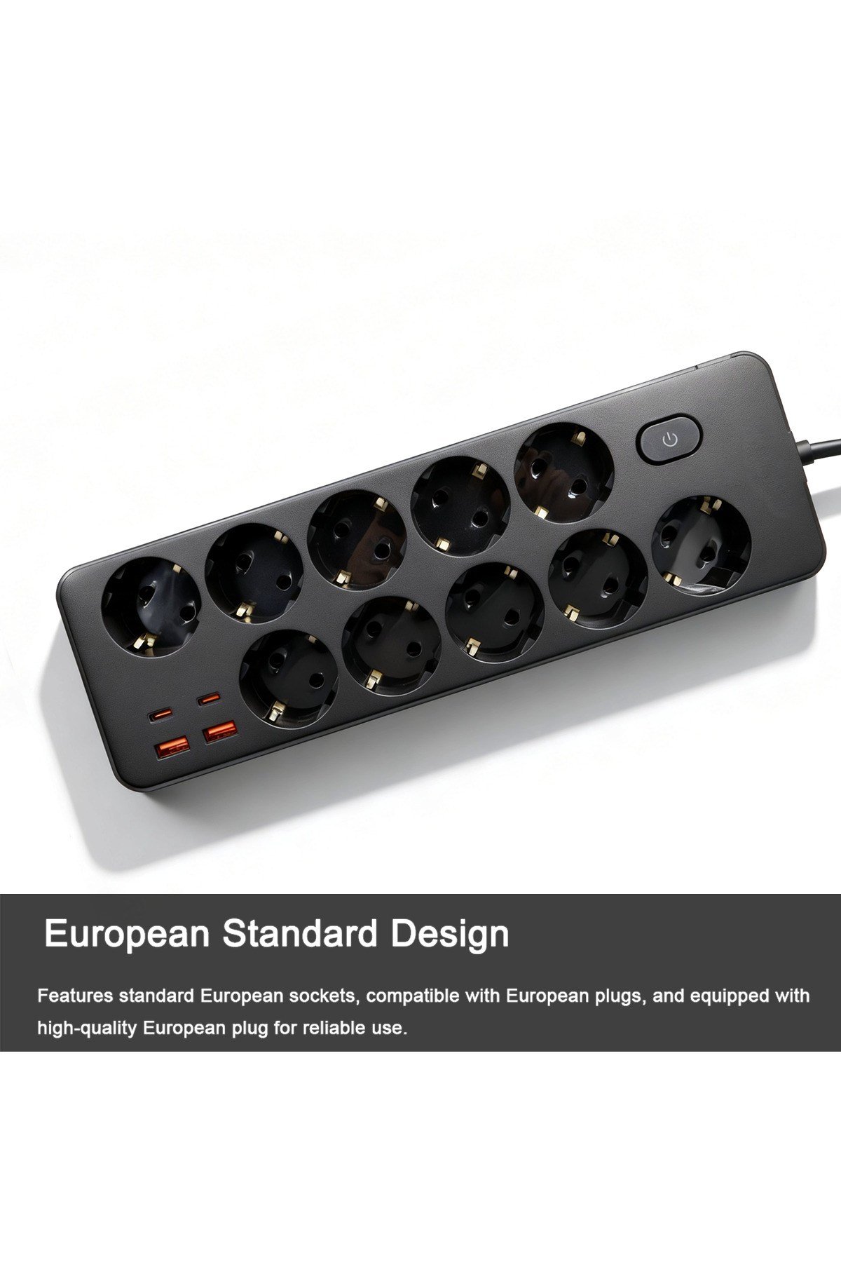 Topraklı 10'lu Çoklu Priz 2 USB-C 2 USB-A Çıkışlı 2500W Anahtarlı Uzatma Prizi