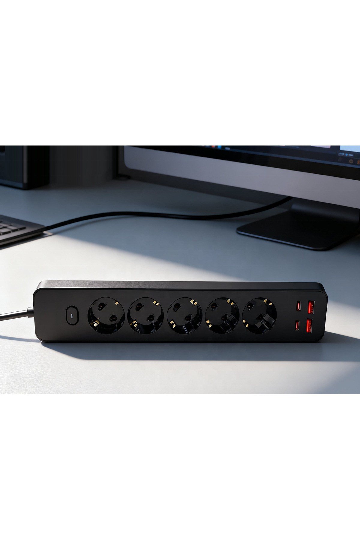 Topraklı 5'li Çoklu Priz 2 USB-C 2 USB-A Çıkışlı 2500W Anahtarlı Uzatma Prizi