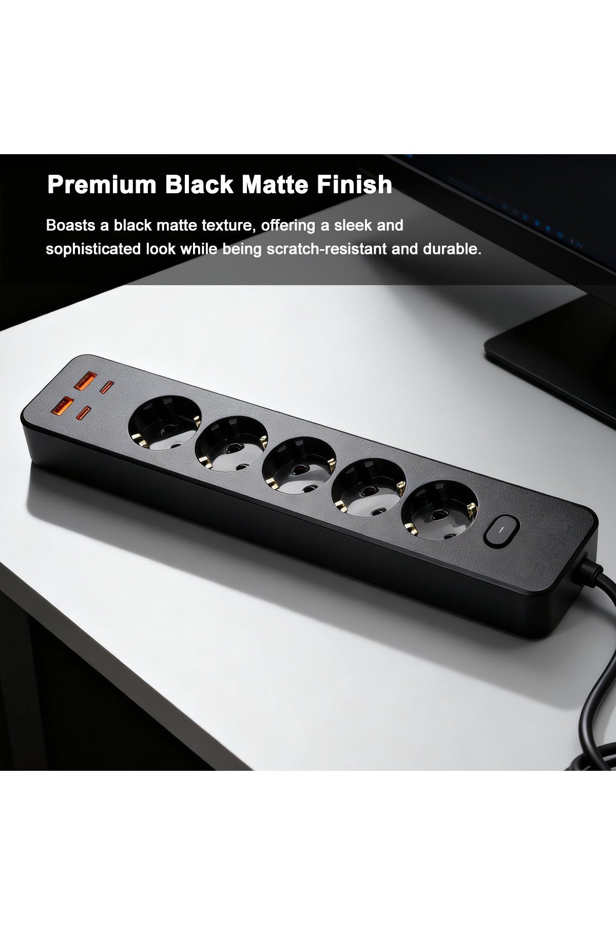 Topraklı 5'li Çoklu Priz 2 USB-C 2 USB-A Çıkışlı 2500W Anahtarlı Uzatma Prizi