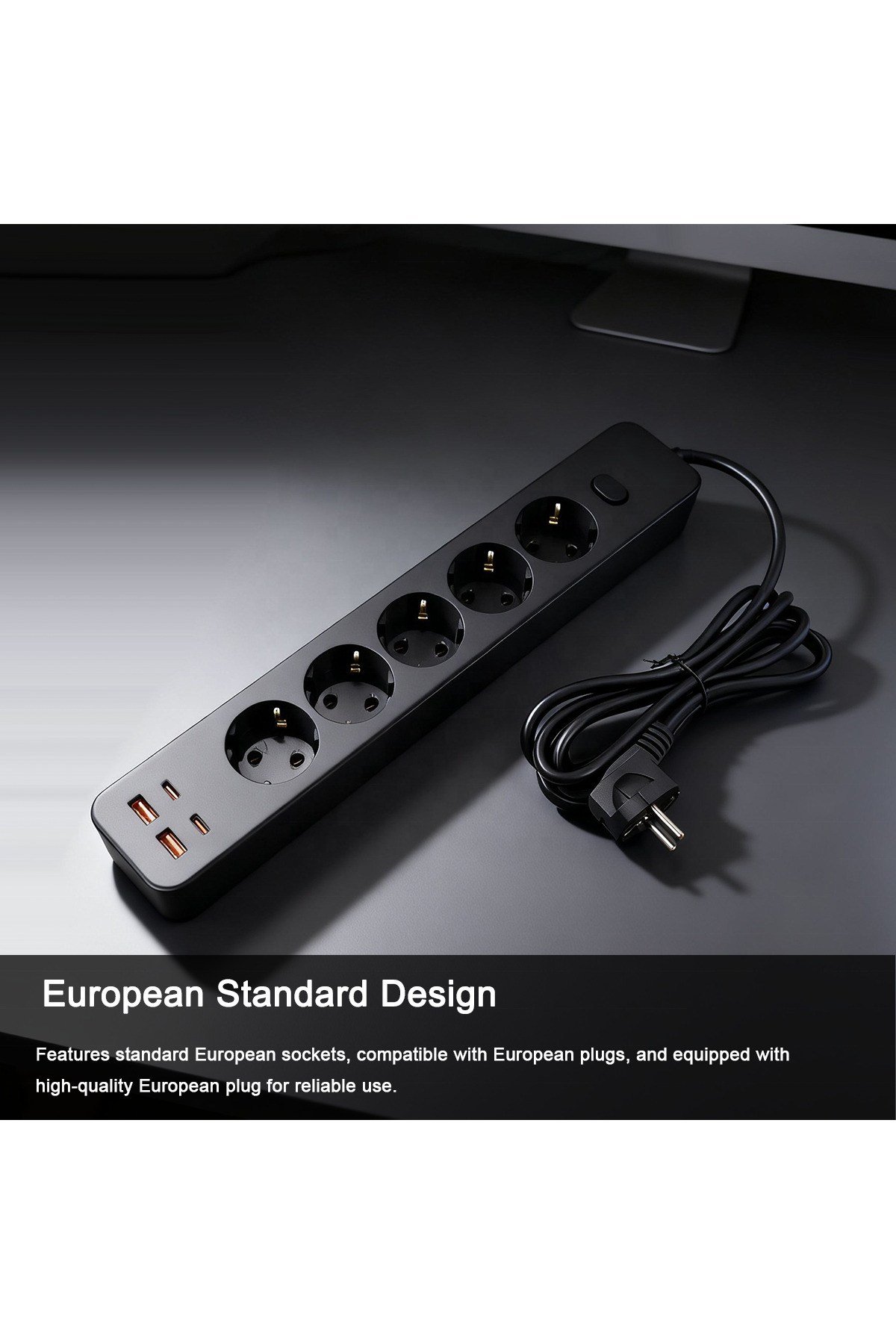 Topraklı 5'li Çoklu Priz 2 USB-C 2 USB-A Çıkışlı 2500W Anahtarlı Uzatma Prizi